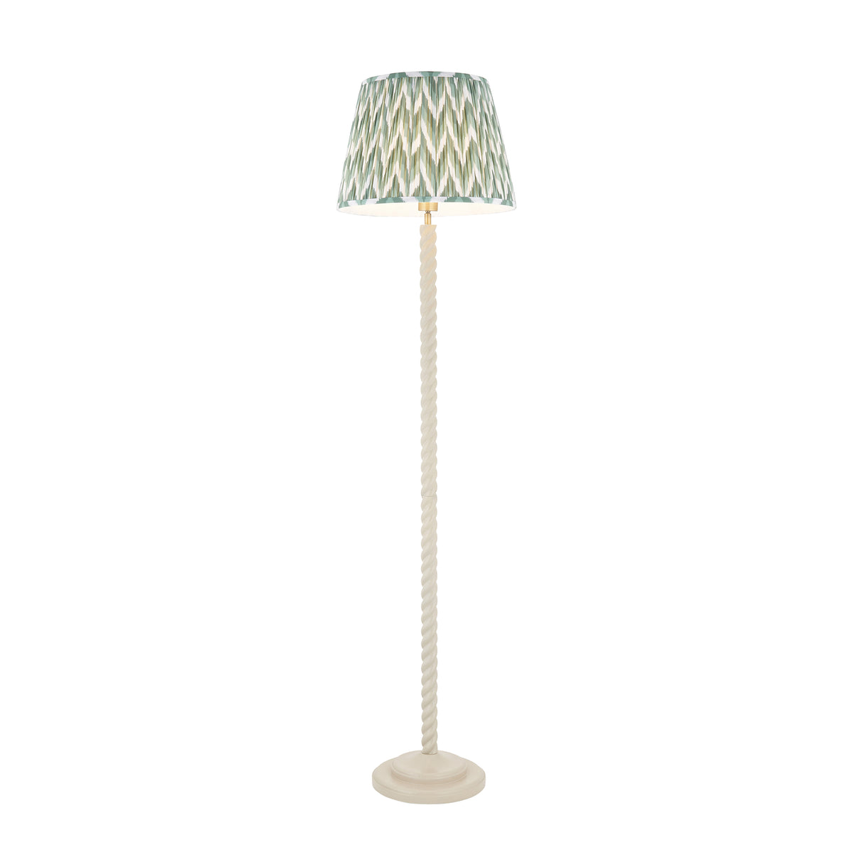 Twist & ZigZag floor lamp with cream twisted stem and pleated green zigzag pleated shade