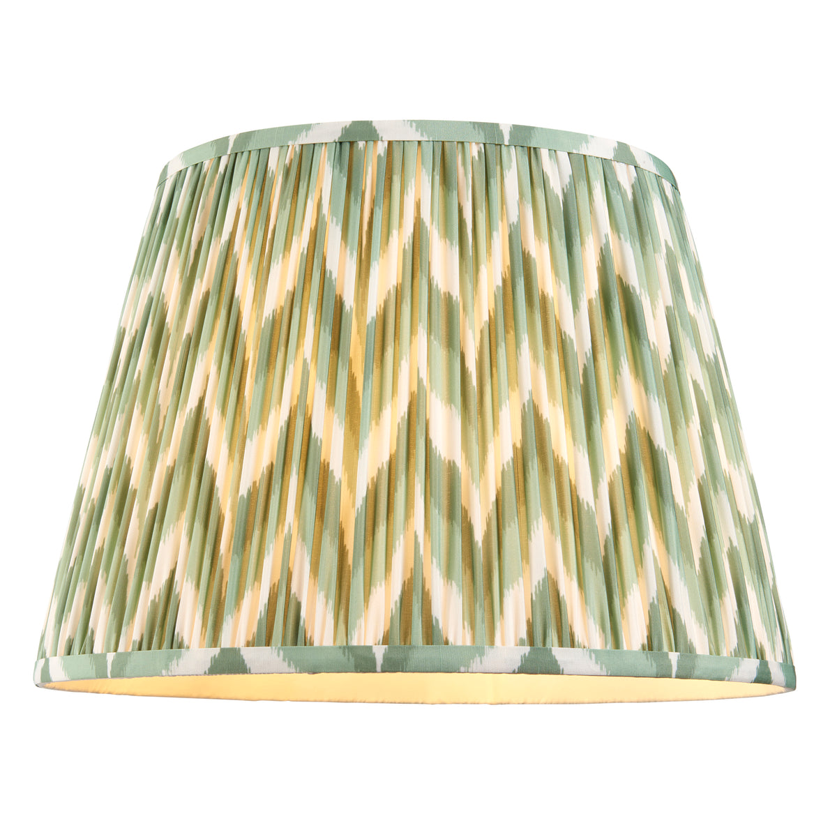 Pleated green and cream zigzag empire lampshade shown alone