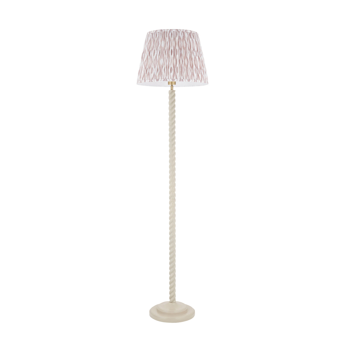 Twist Satin almond white floor lamp complete with neutral ikat pleated shade