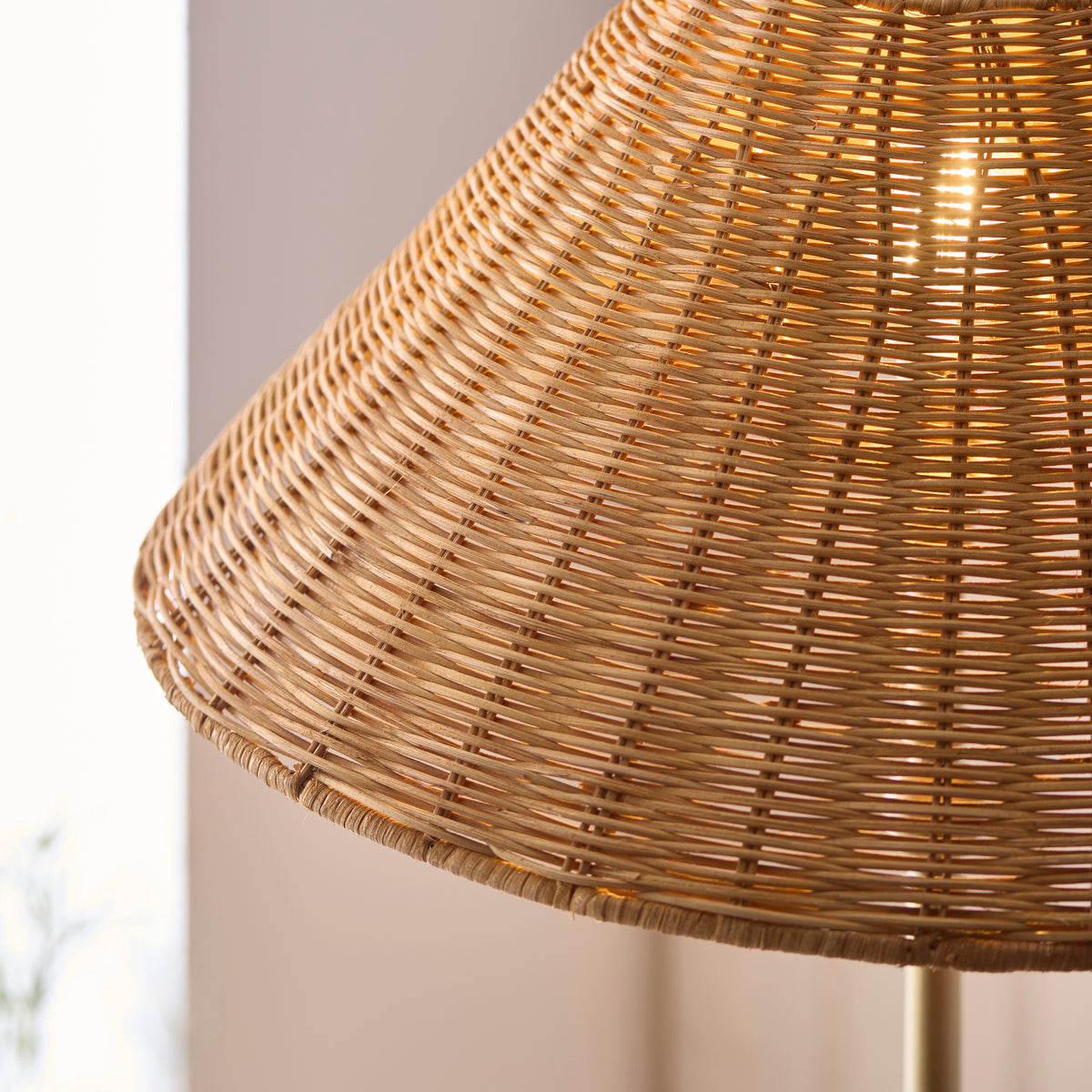 Detail of the natural rattan weave on the Jericho floor lamp shade