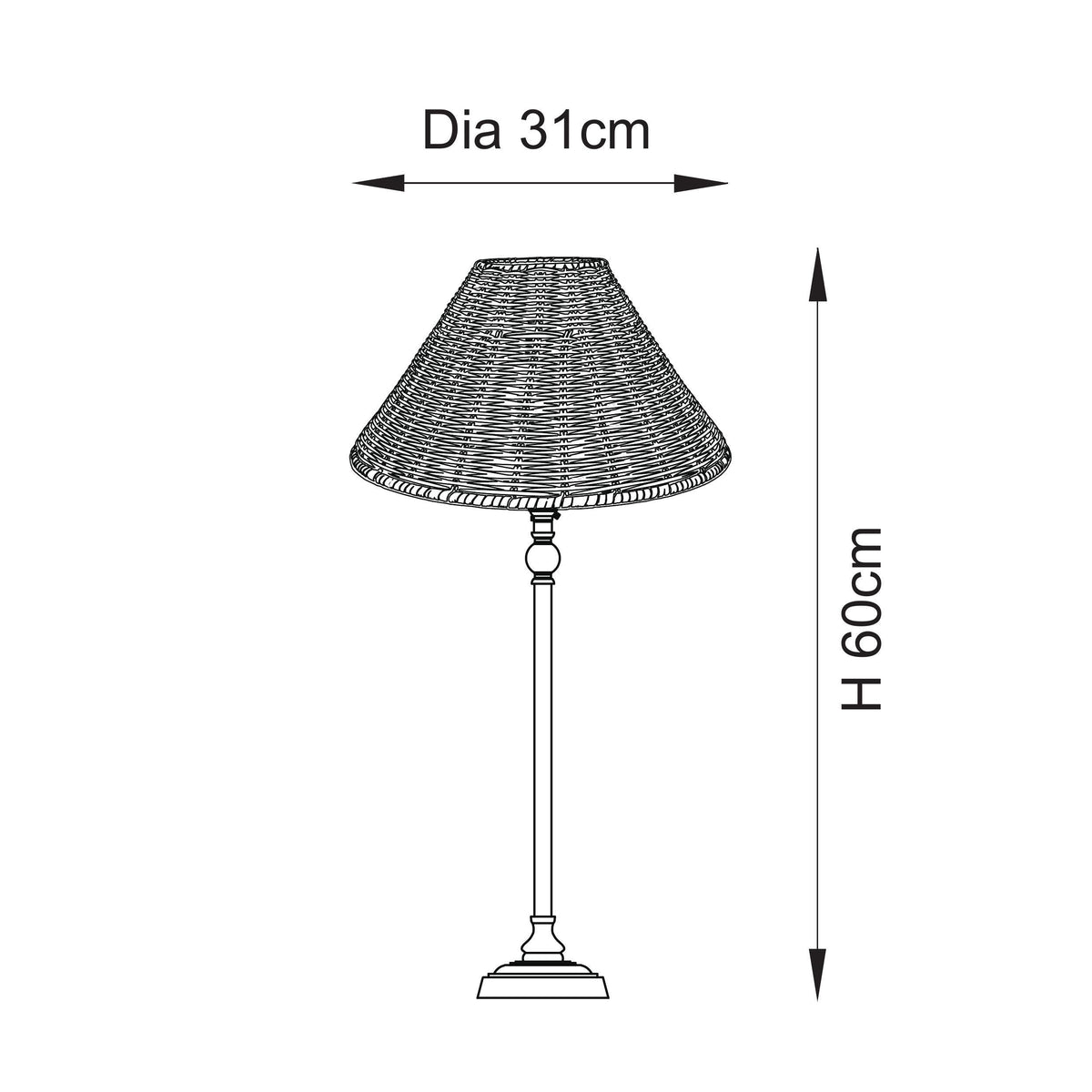Dimension diagram of the Jericho table lamp showing shade diameter and overall height
