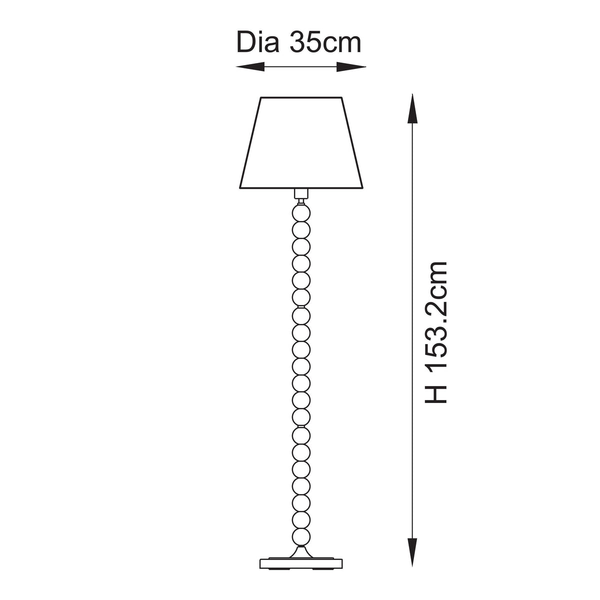 Dimension diagram of the Higgledy floor lamp showing overall height and shade diameter