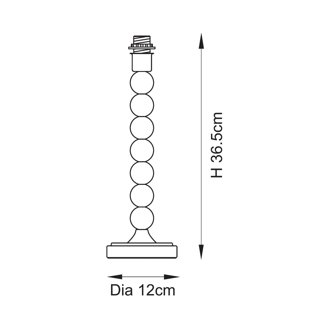 Dimension diagram of the Higgledy table lamp base showing height and base diameter