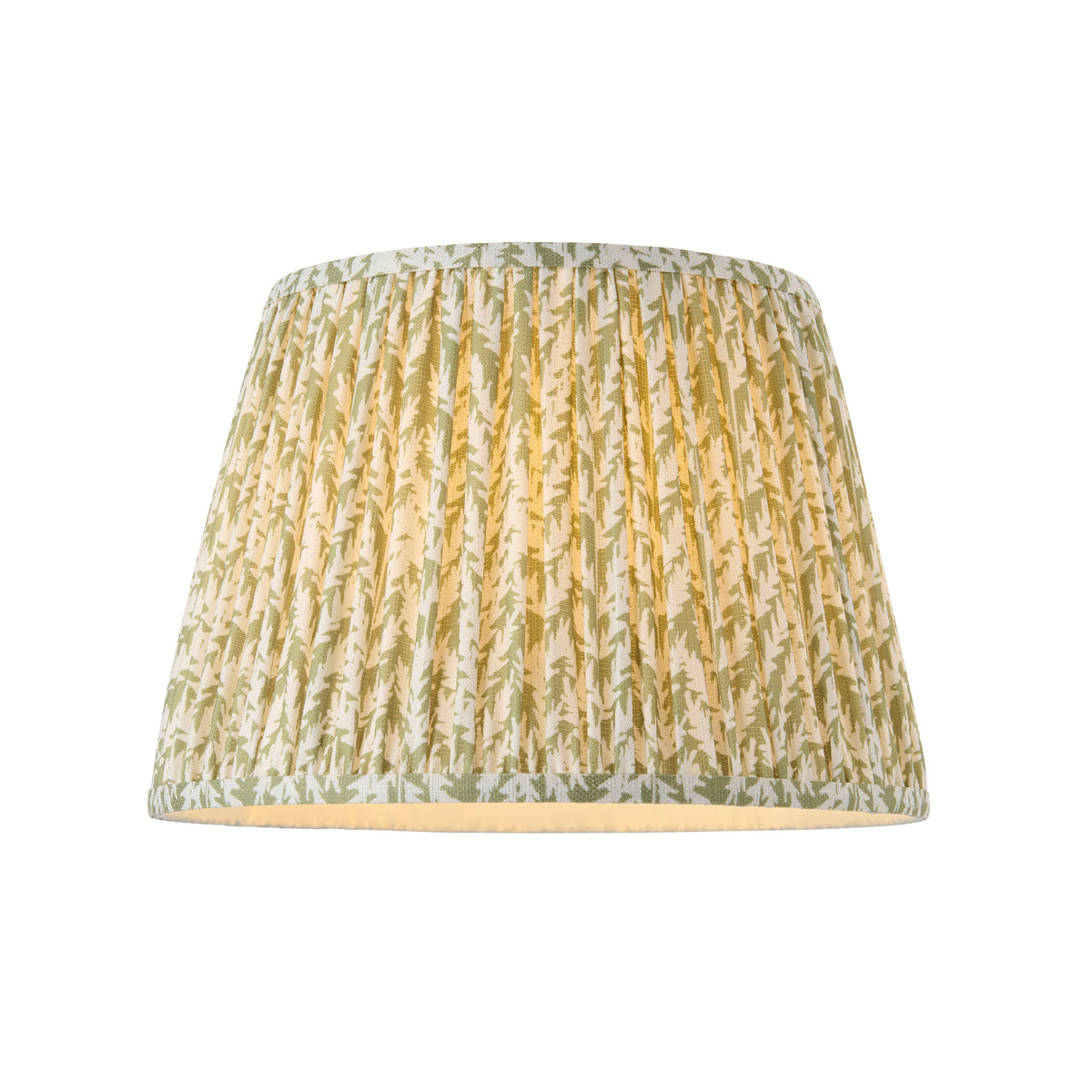 Pleated green leaf-print empire shade supplied with the Carnaby floor lamp