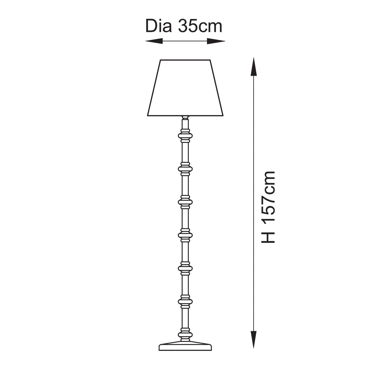 Dimension diagram of the Carnaby floor lamp showing overall height and shade diameter