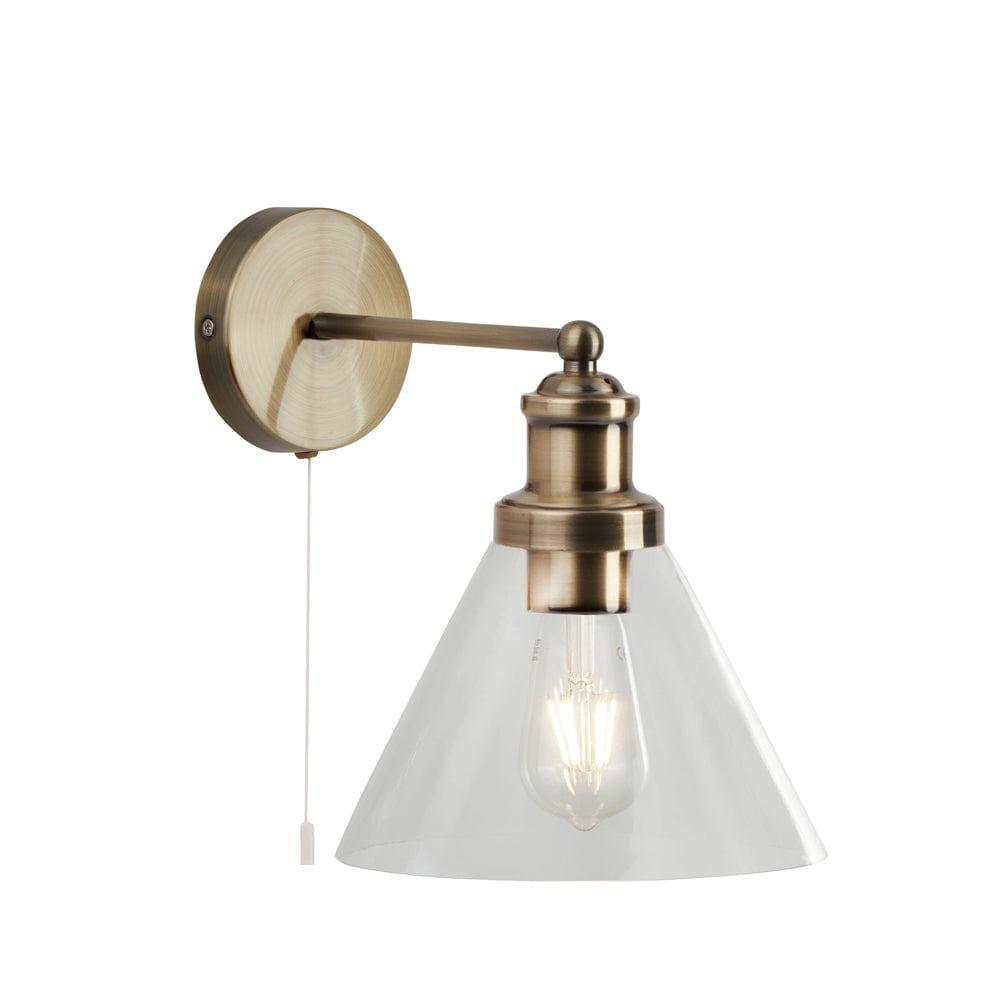 Pyramid Brass Wall Light - Clear Glass Shade - Cord Pull-warehouse-091026