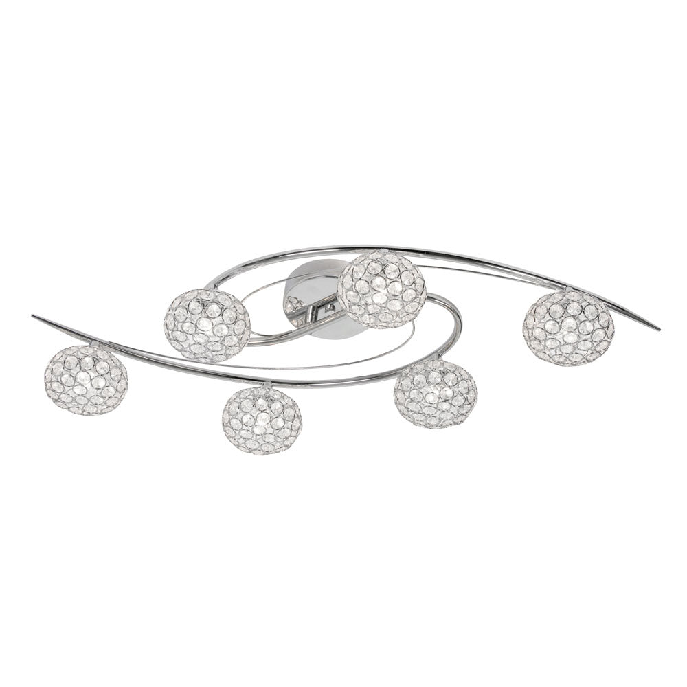 Eva 6 Light Polished Chrome & Crystal Semi-Flush