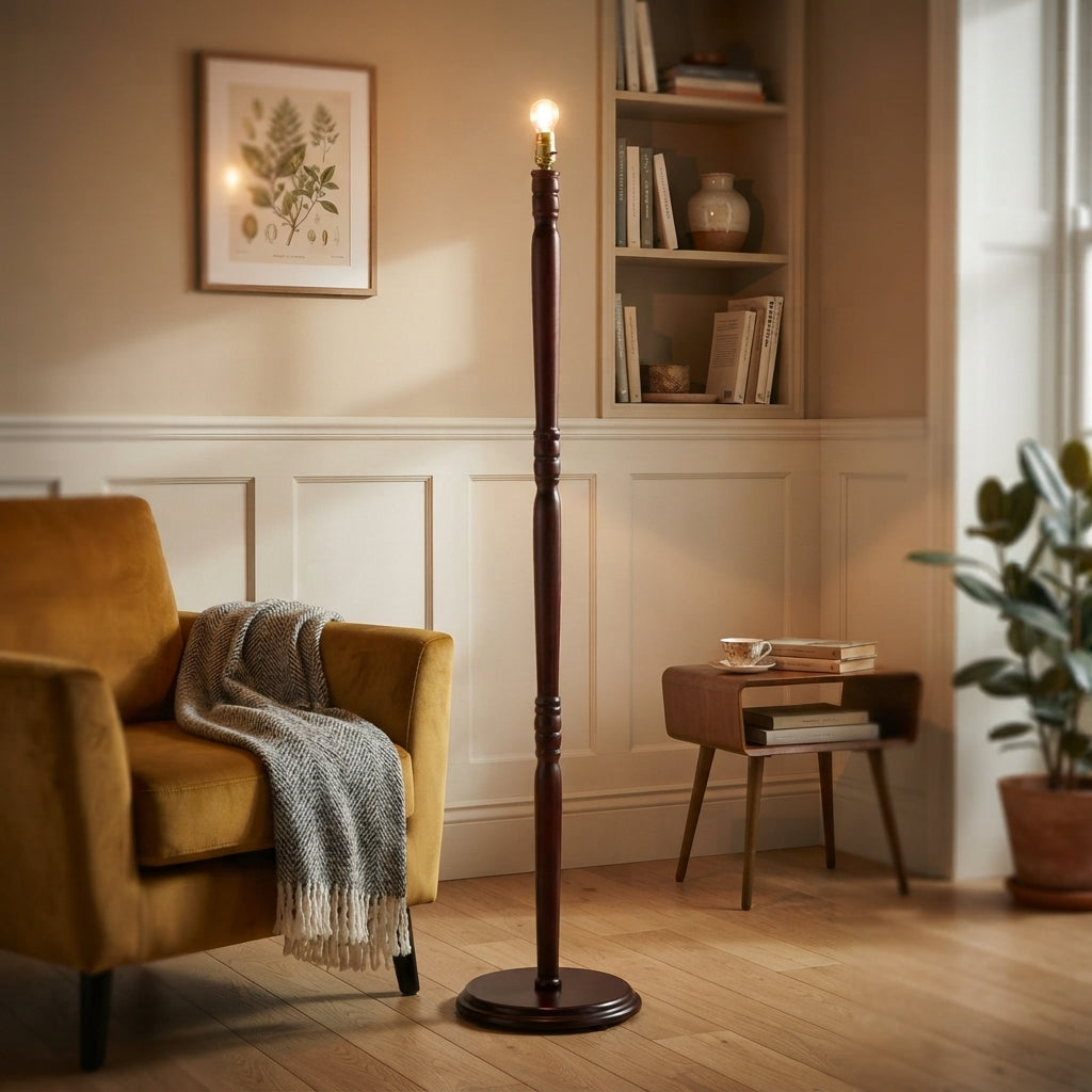 Mahogany Finish Wooden Floor Lamp