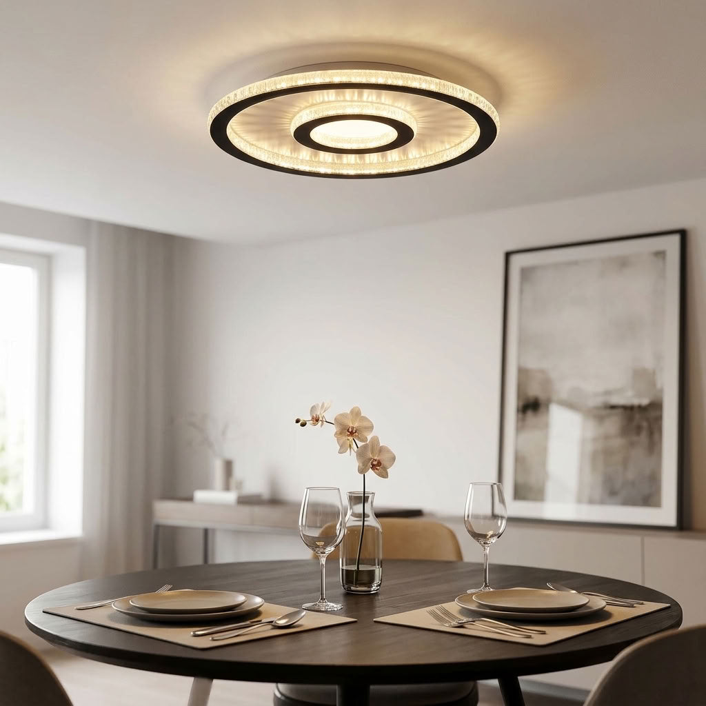 Roundel, Matt Black, Flush Ceiling Light - Integrated LED