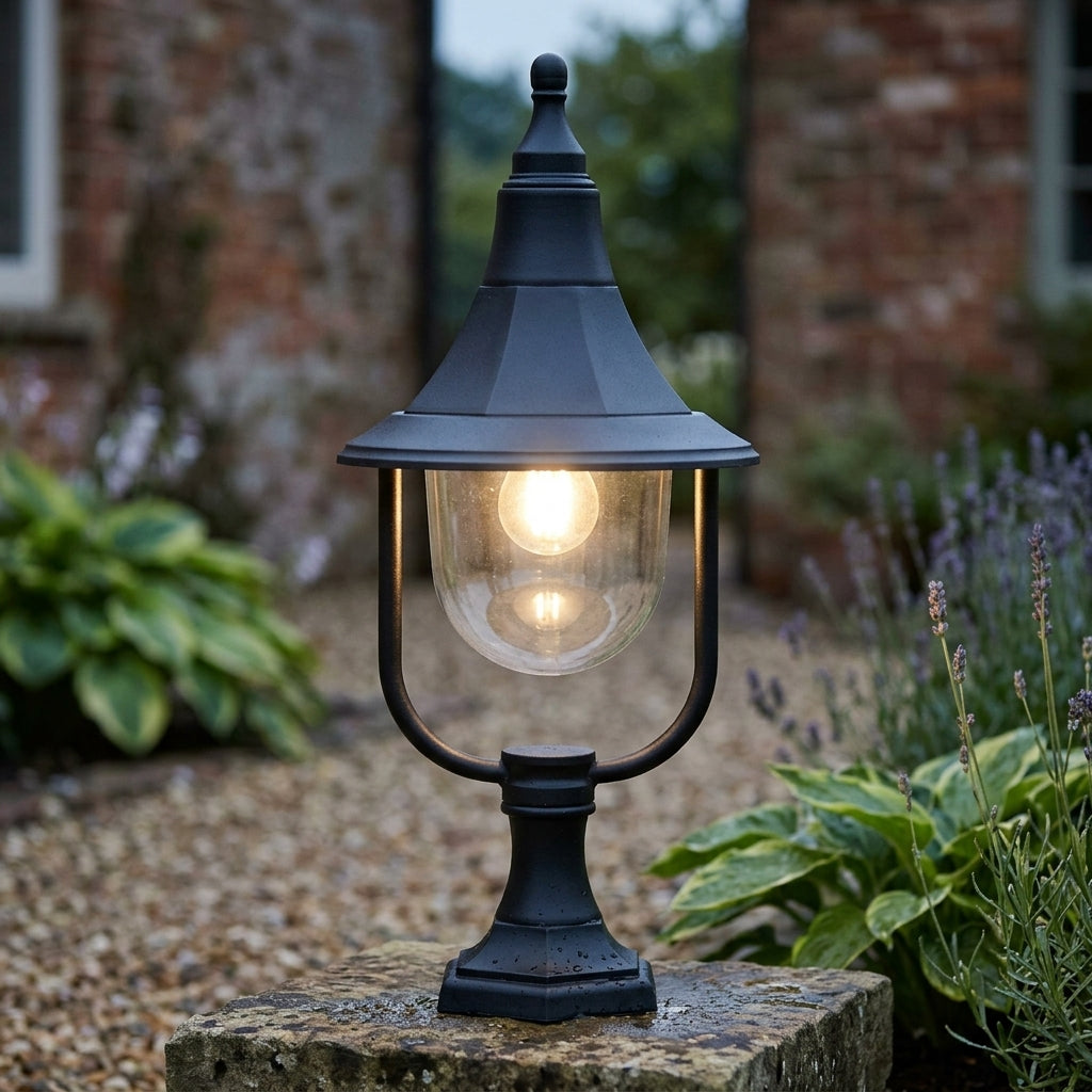 Elstead Shannon Black Outdoor Pedestal Lantern