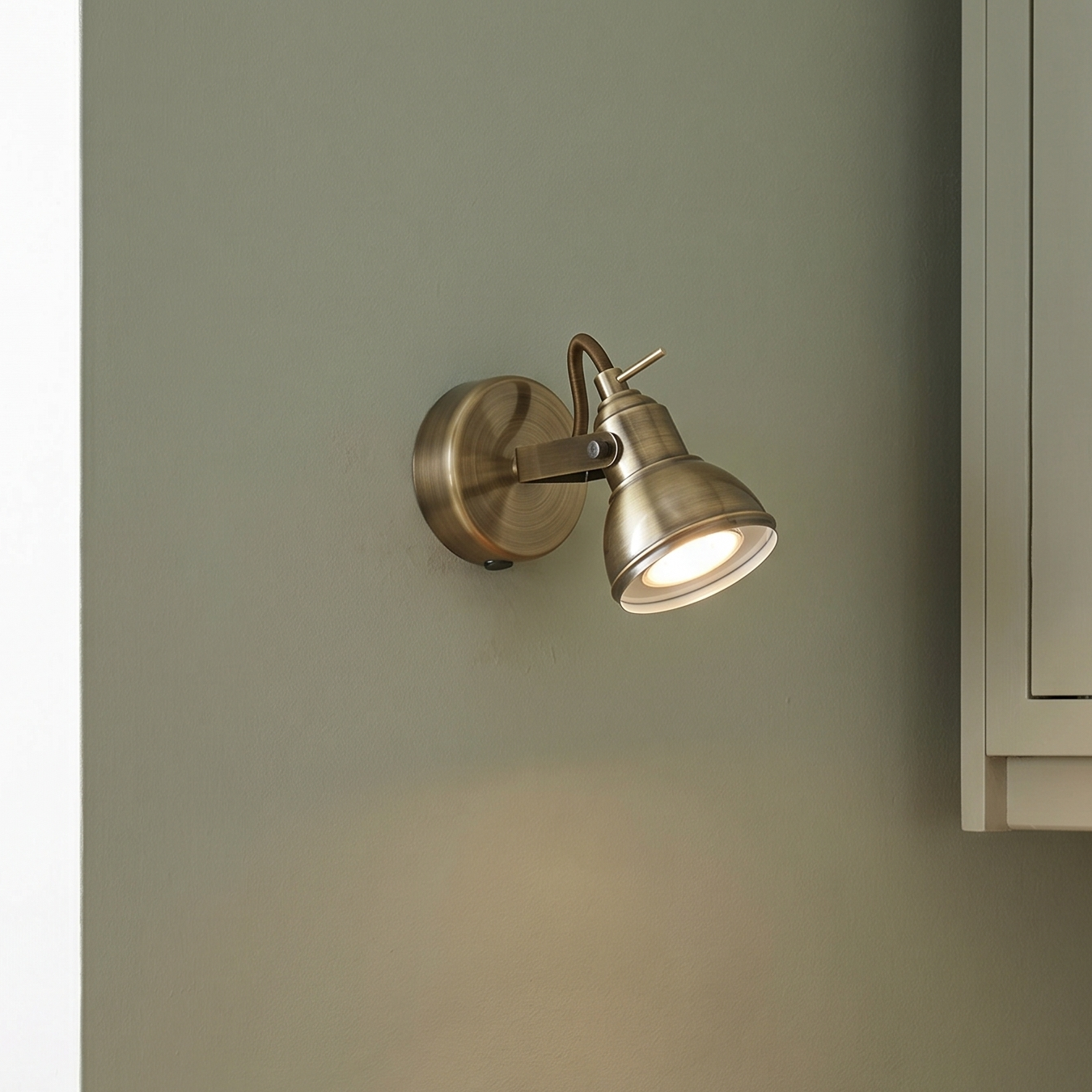 Focus 1 Light Antique Brass Adjustable Spotlight - Switched