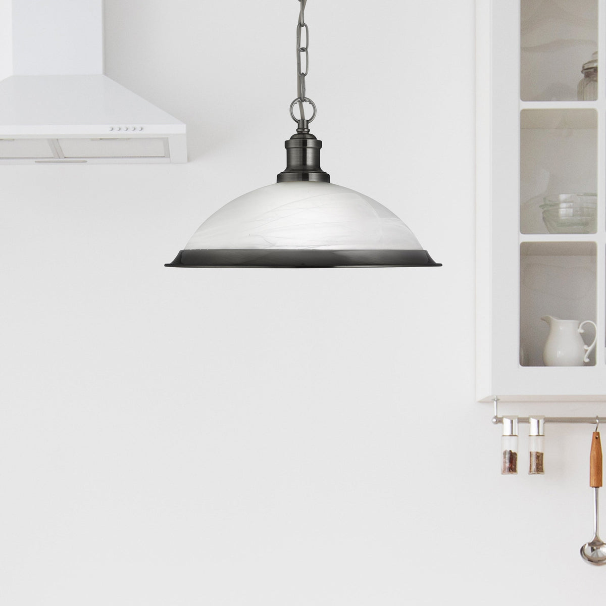 Searchlight Bistro Silver & Marble Glass Pendant-warehouse-180926