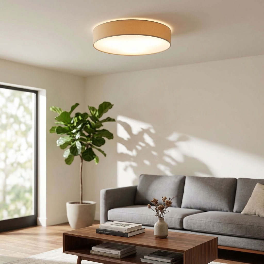 Drum, Champagne Velvet, Flush Ceiling Light