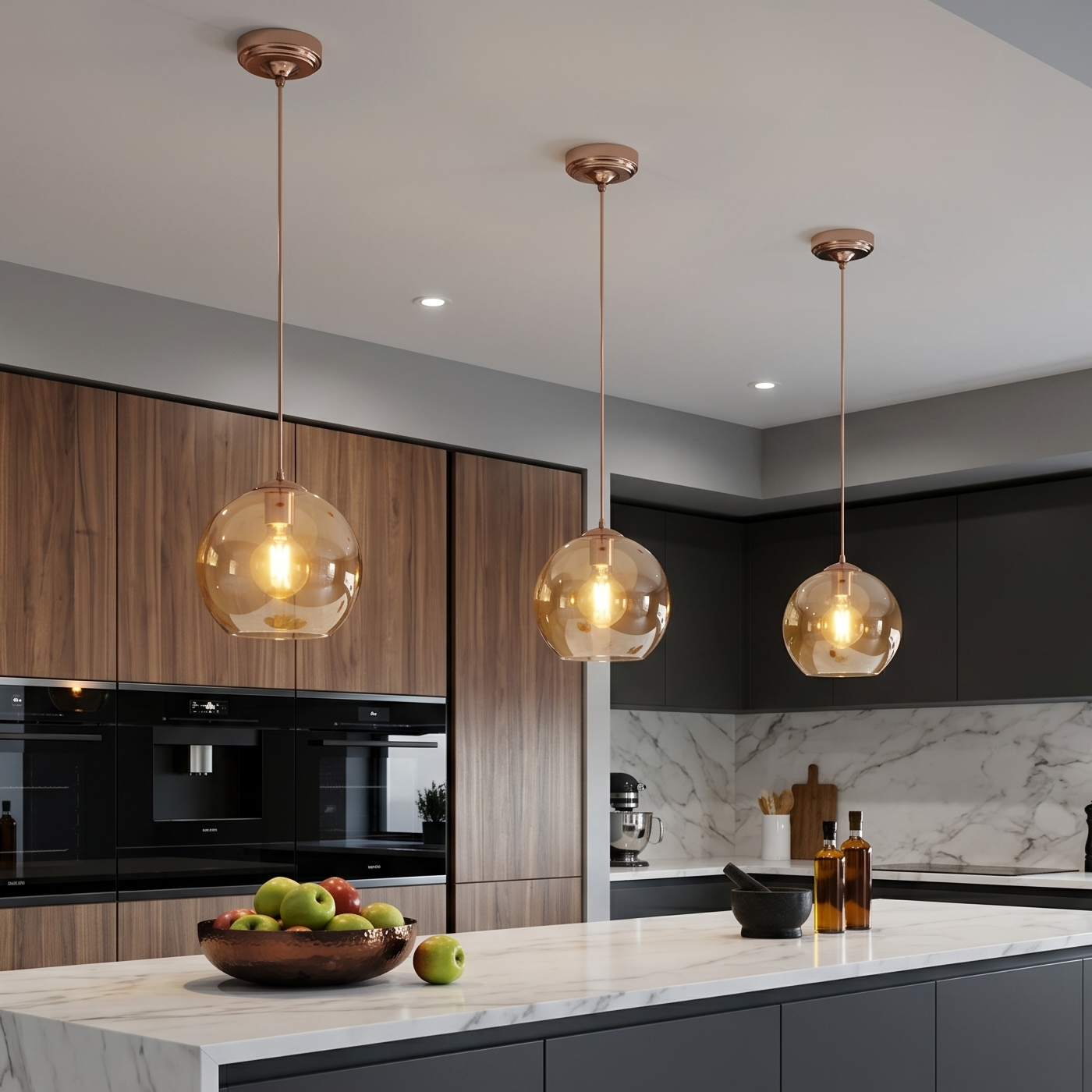 Balls Amber Glass Kitchen Ceiling Light 3x