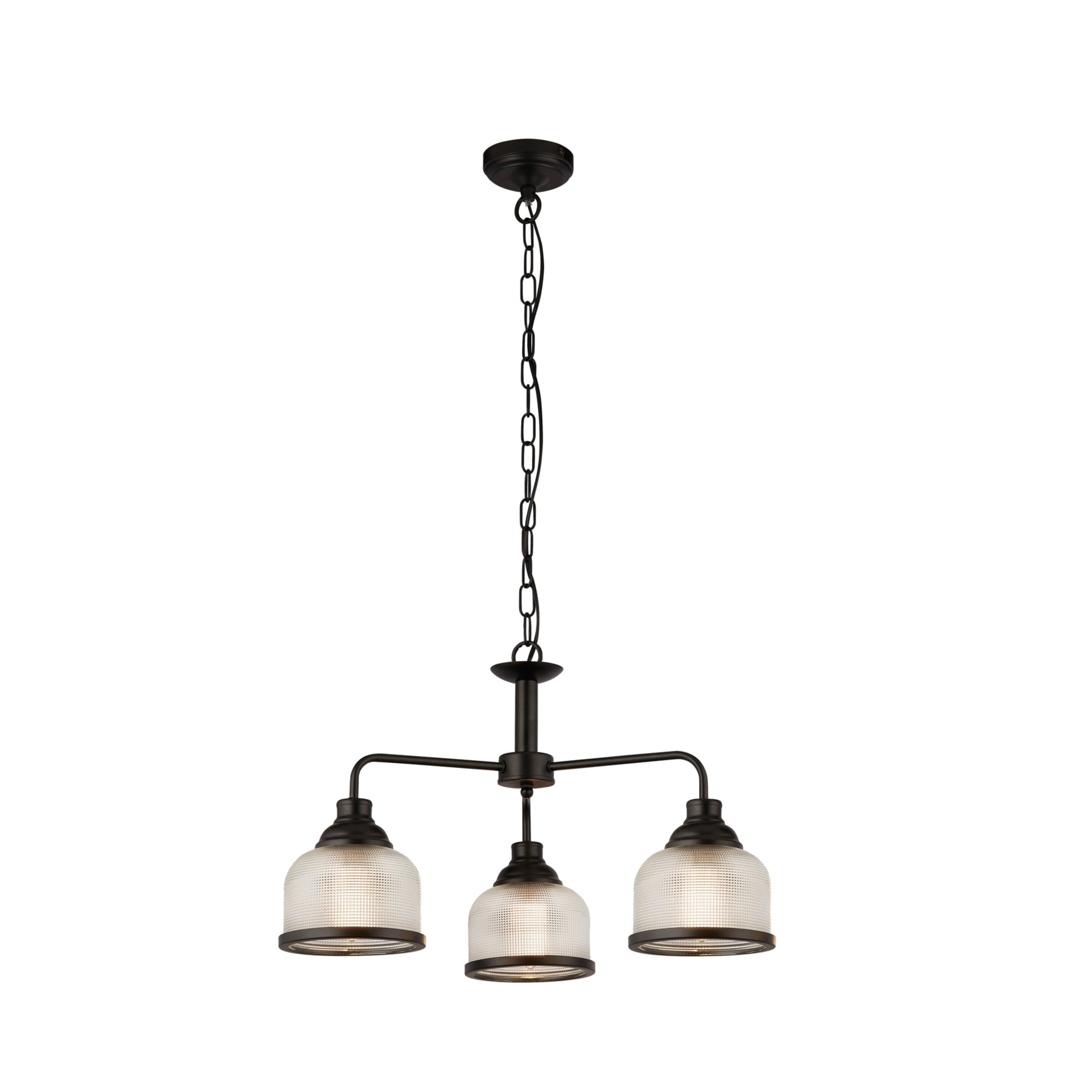 Searchlight Highworth 3 Light Black Pendant - Holophane Style Glass Shade