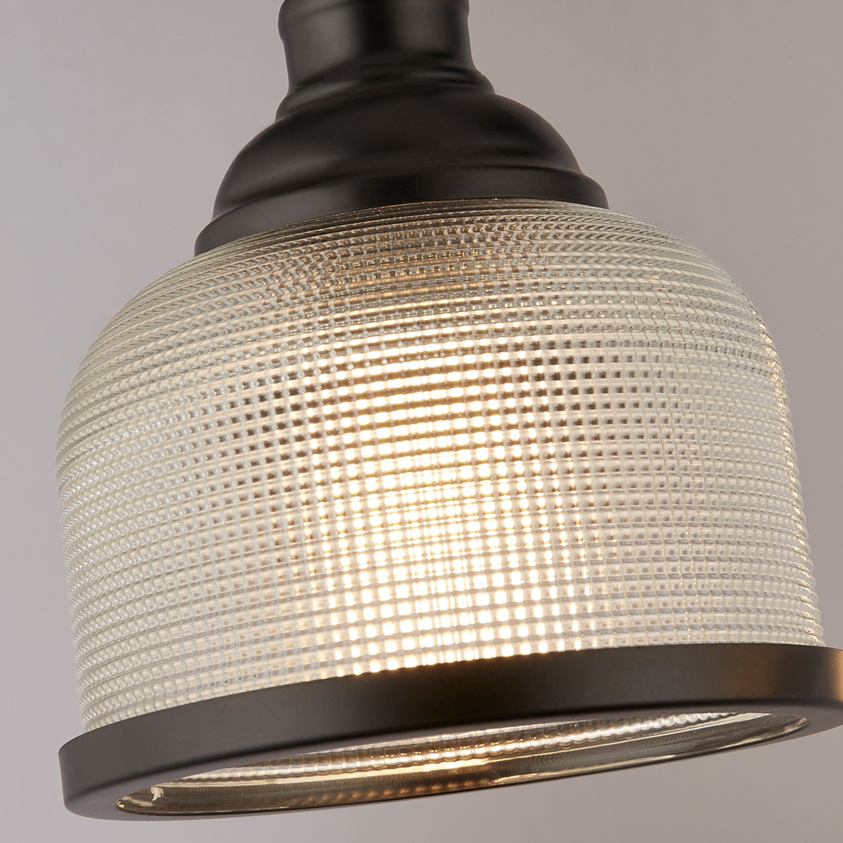 Searchlight Highworth 3 Light Black Pendant - Holophane Style Glass Shade