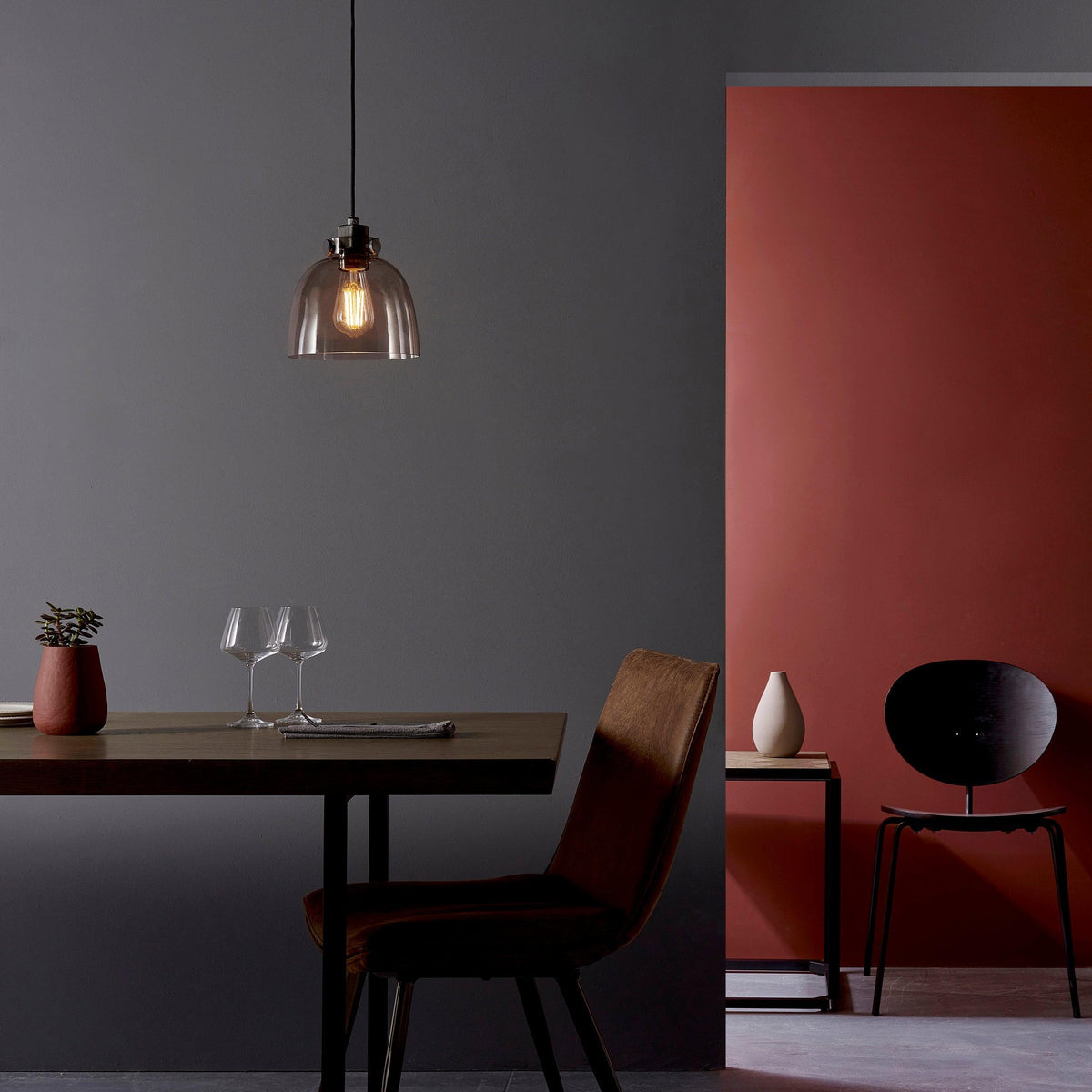 Reading Black Chrome Pendant - Tinted Glass Shade-warehouse-180926