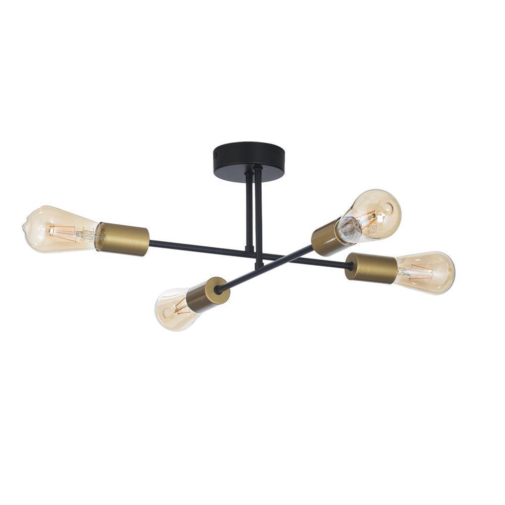 Chanin 4 Light Black & Gold Ceiling Semi Flush living room lit