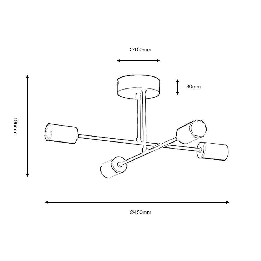 Chanin 4 Light Black & Gold Ceiling Semi Flush hallway close up