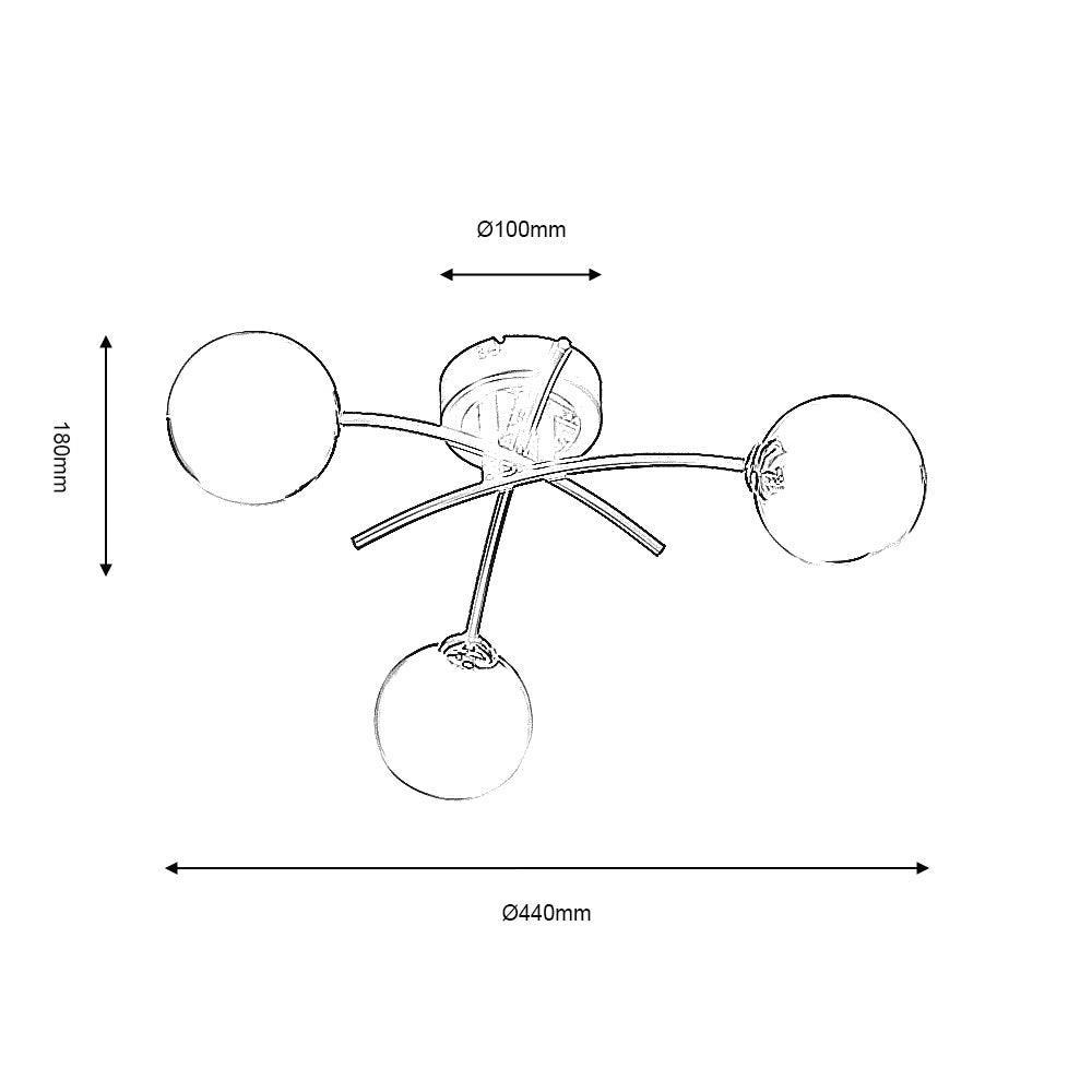 Oaks Marne 3 Light Black Semi Flush Ceiling Light living room shot dimmable