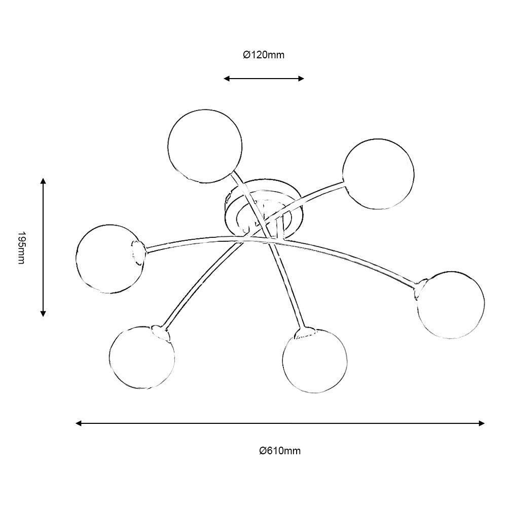Oaks Marne 6 Light Black Semi-Flush Ceiling Light hallway