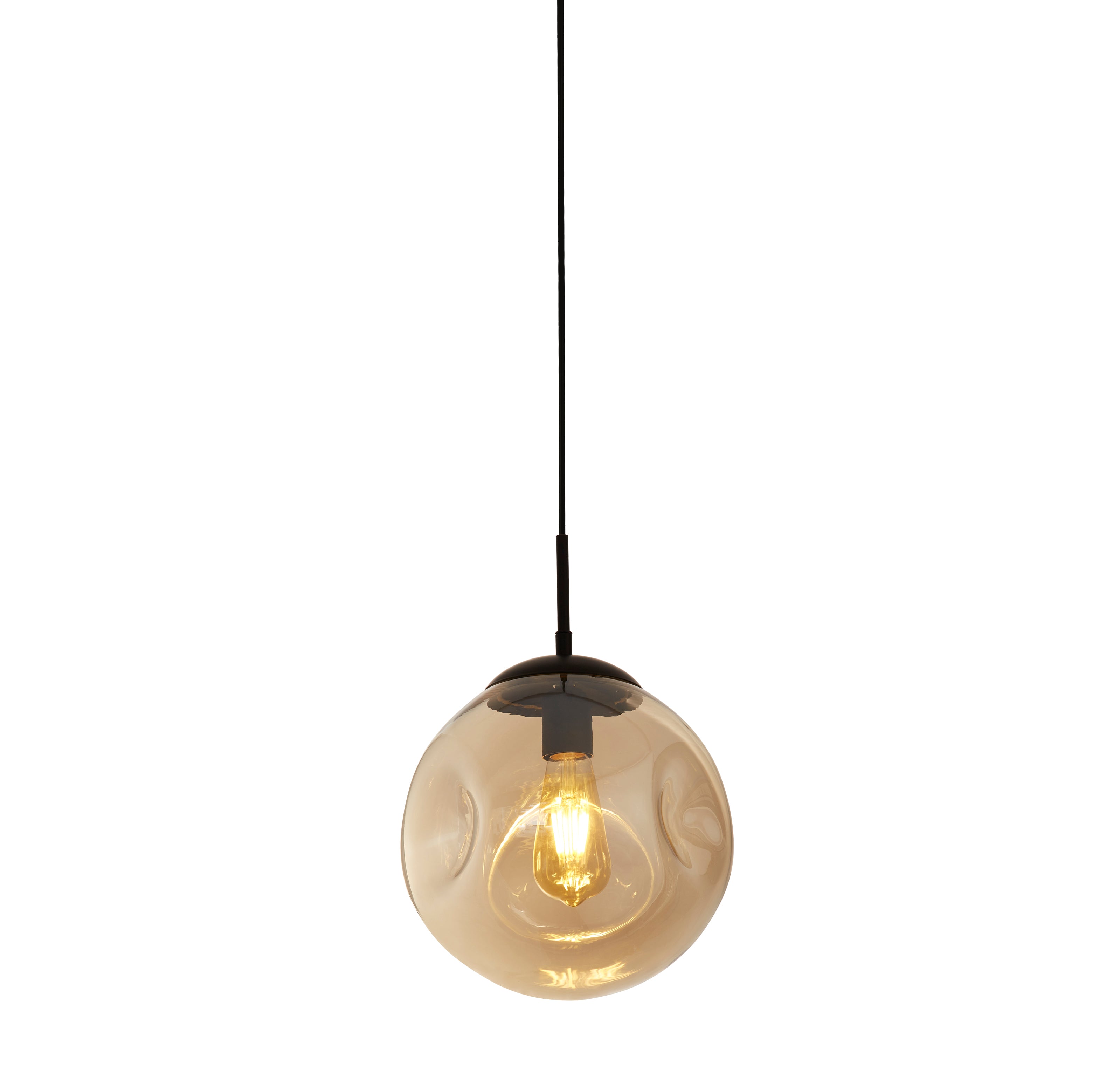 Searchlight Punch Black Pendant With Champagne Punched Glass Shade