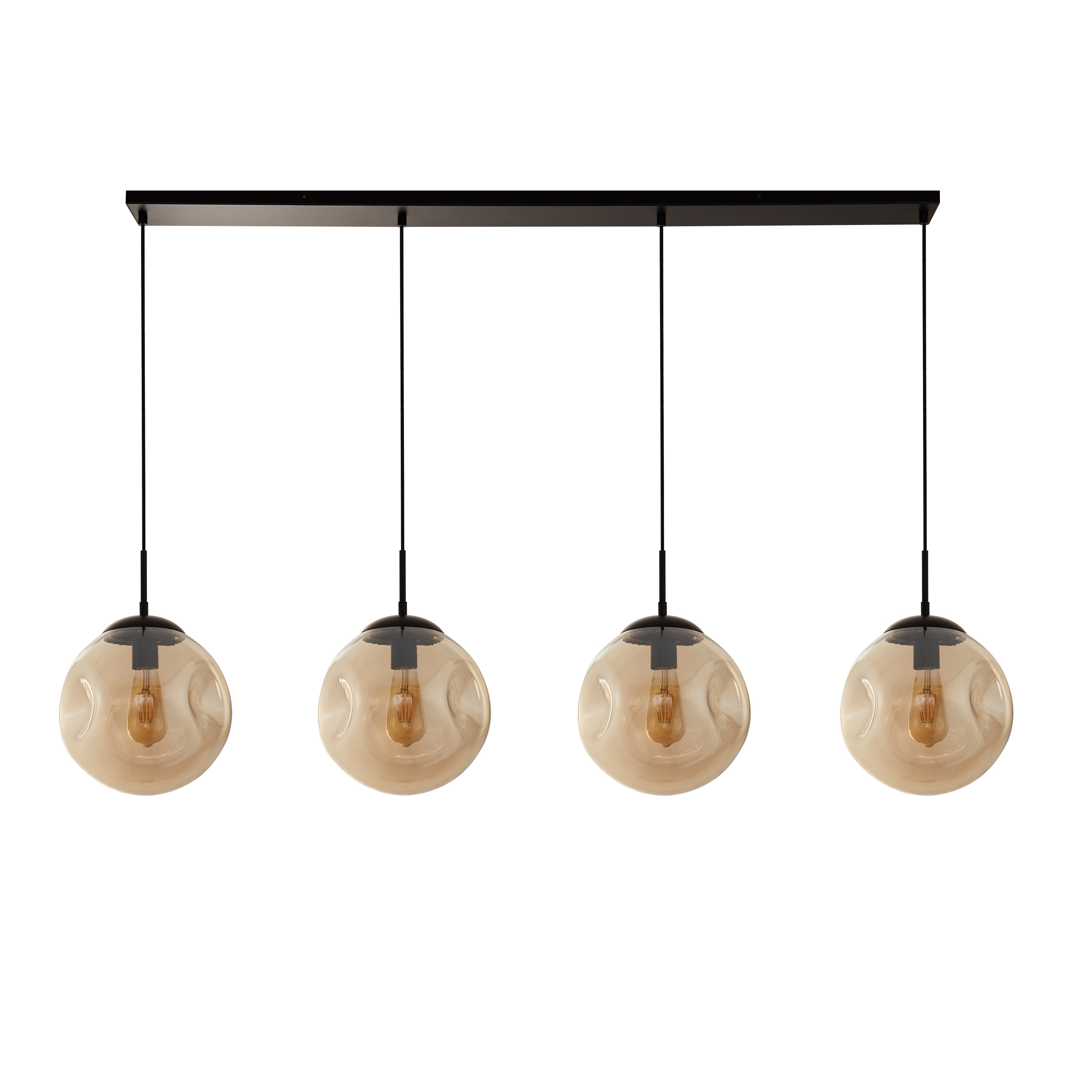 Searchlight Punch Black 4 Light Bar Pendant With Champagne Punched Glass Shade