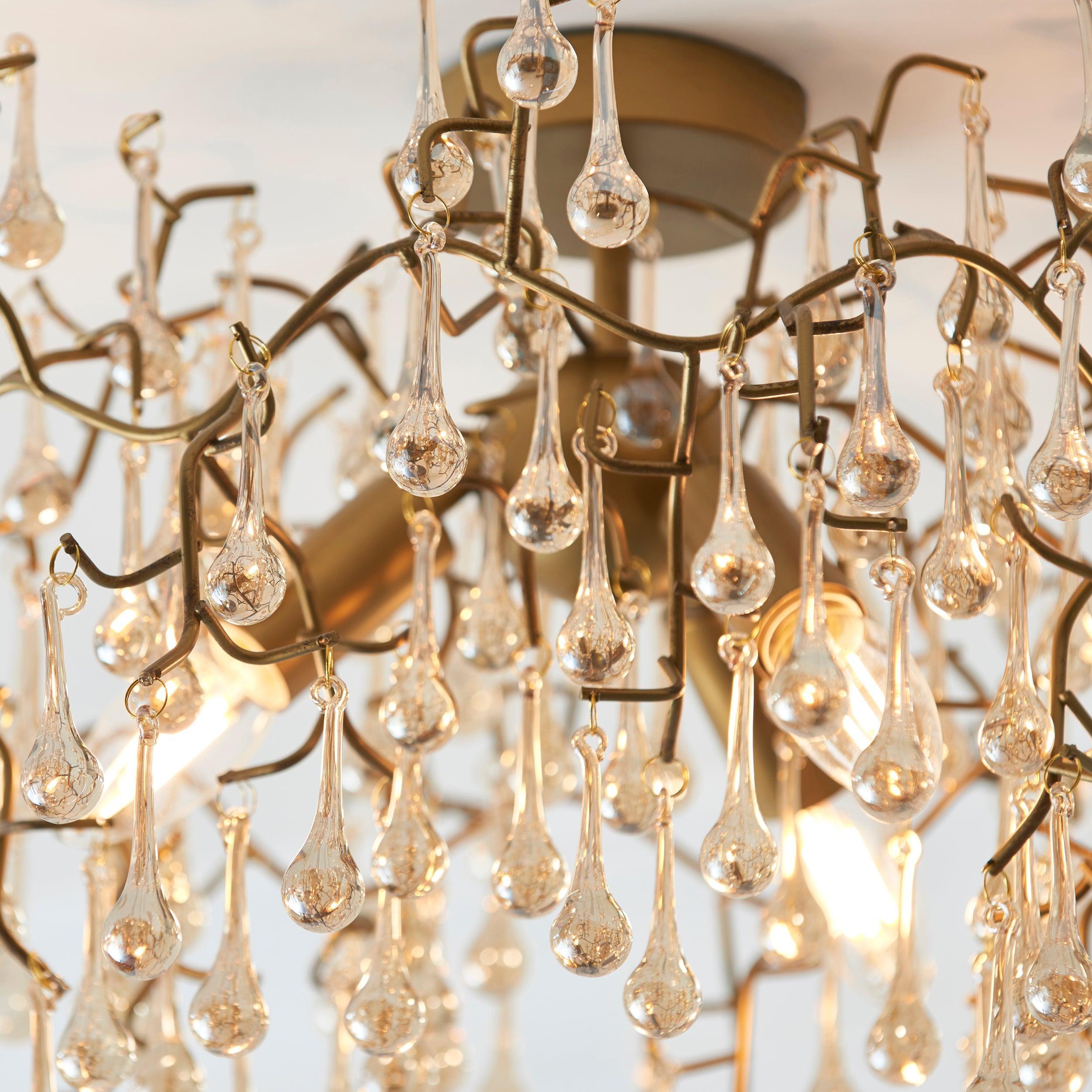 Hampshire Gold 3 Light Semi-Flush - Champagne Glass Teardrops-OPEN-BOX-50-040626