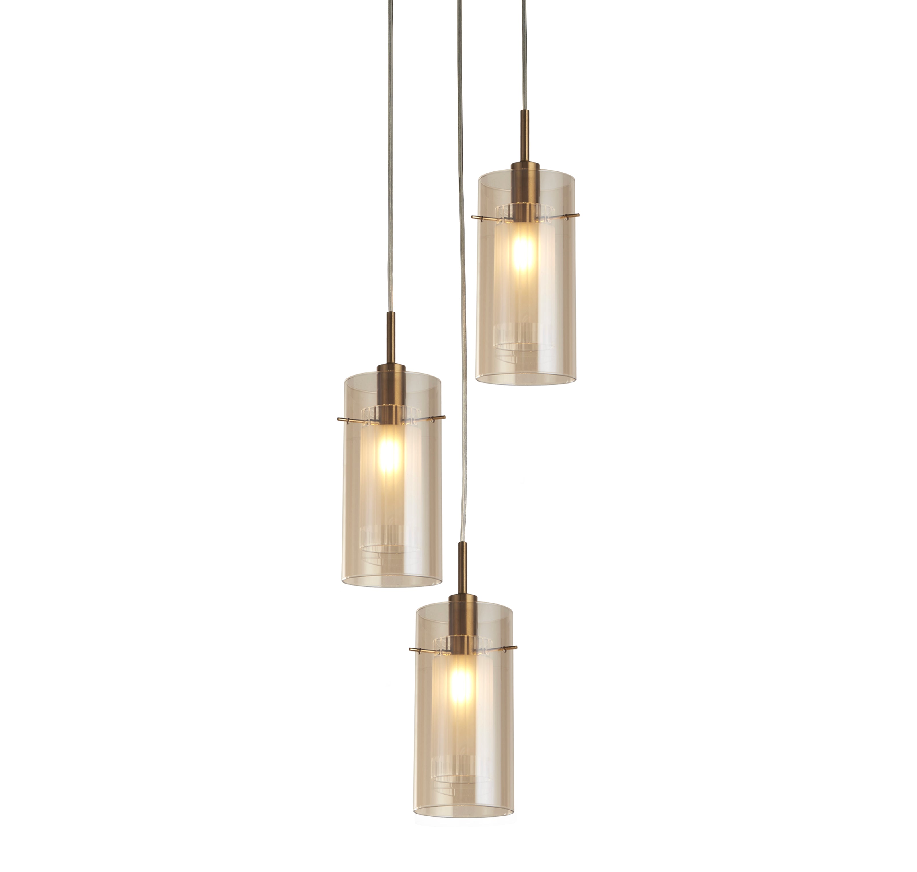 Searchlight Duo III Bronze 3 Light Multi-Drop Pendant With Champagne Glass Shade