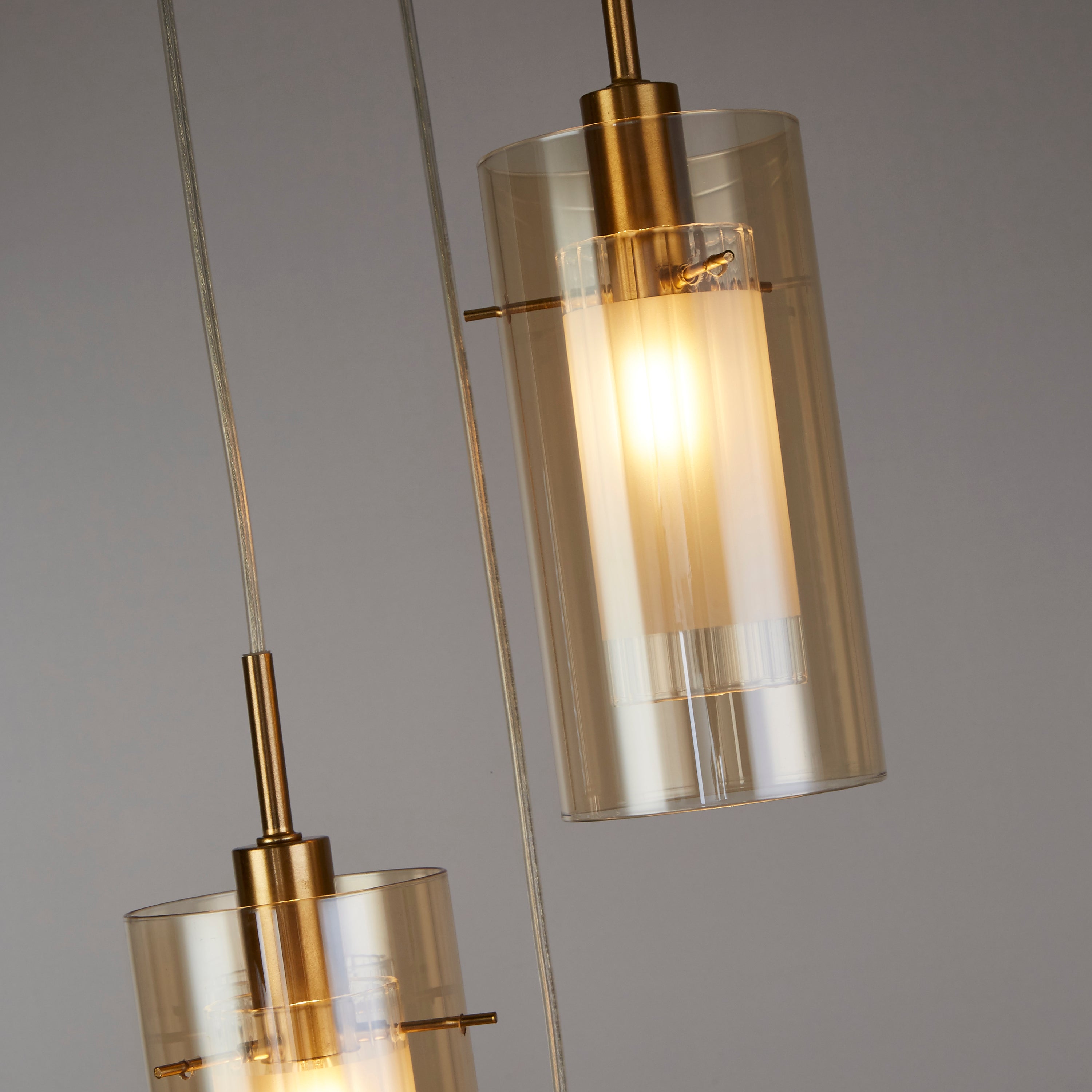 Searchlight Duo III Bronze 3 Light Multi-Drop Pendant With Champagne Glass Shade