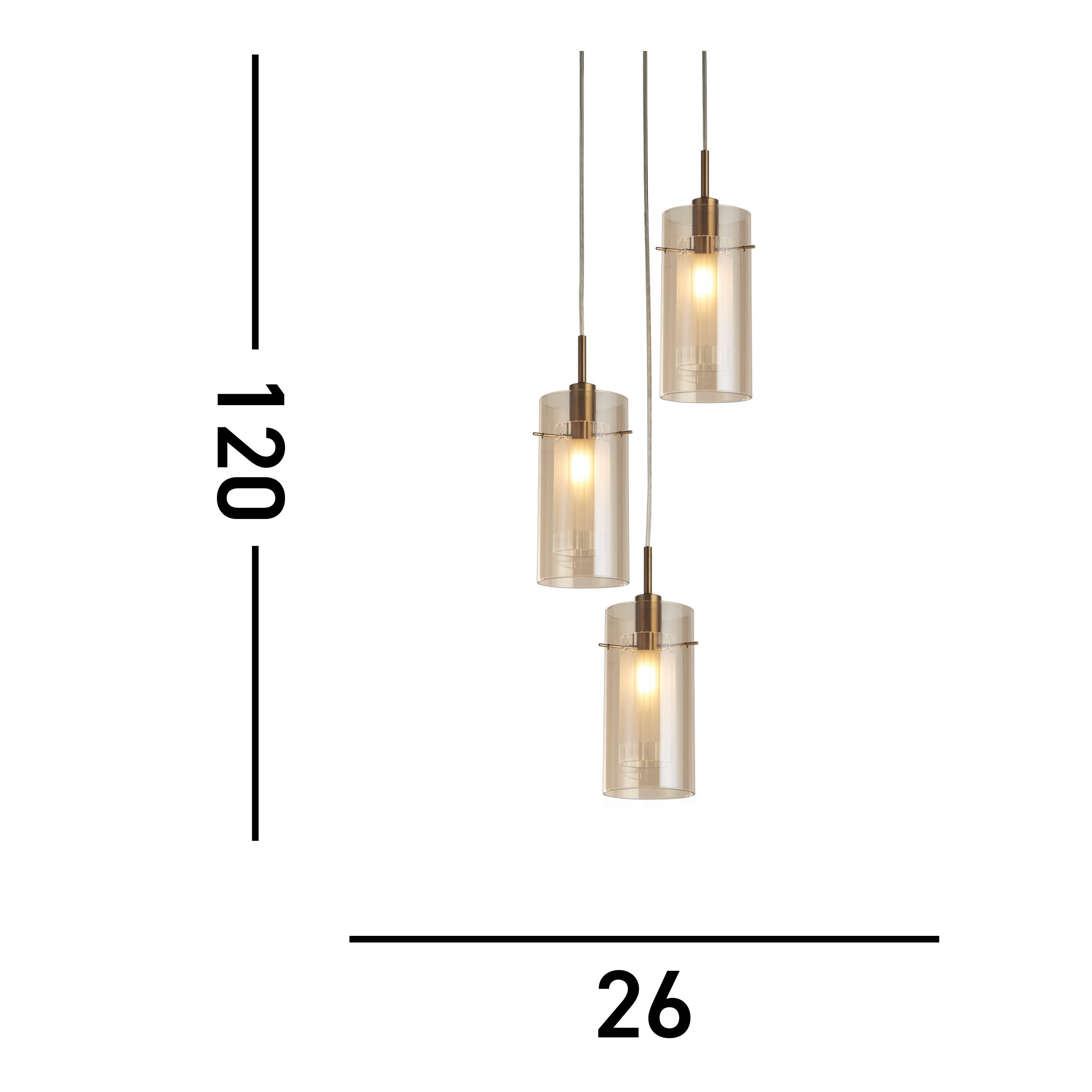 Searchlight Duo III Bronze 3 Light Multi-Drop Pendant With Champagne Glass Shade