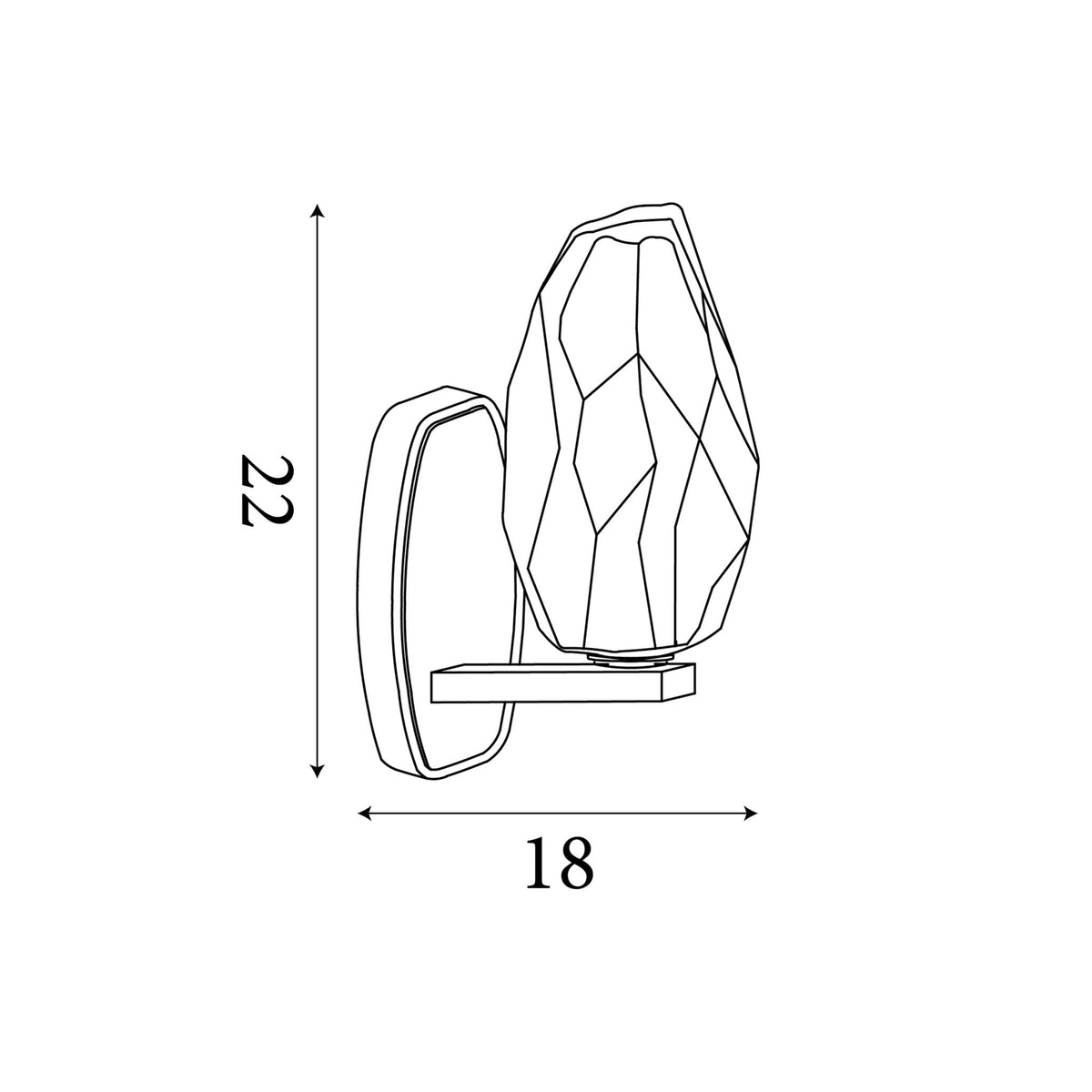 Dimension diagram of the Rocky, Satin Brass, Wall Light - IP44 Textured Glass with height and width in cm.