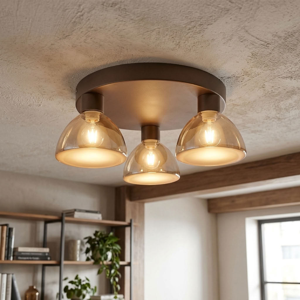 Cannes, Latte & Amber Glass, Flush Ceiling Light - Dimmable