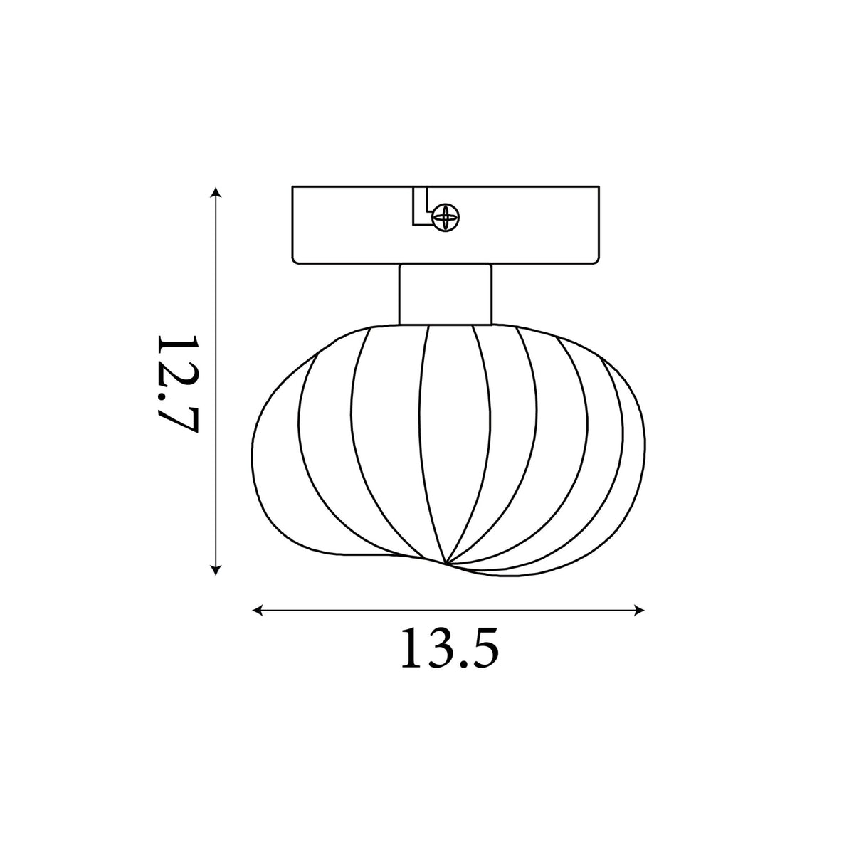 Dimension diagram of the Sunbeam, Matt Black, Wall Light - Clear/Amber Ribbed Glass with height and width in cm.