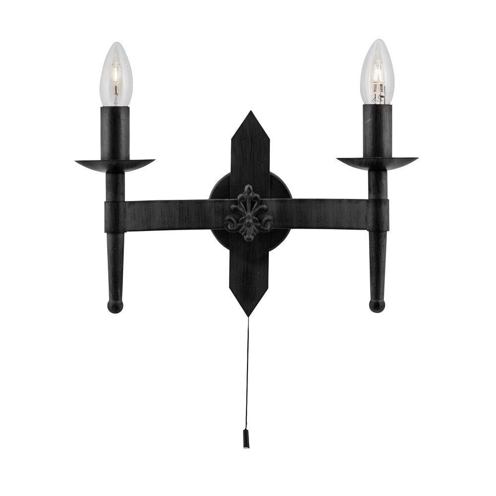 Searchlight Cartwheel II 2 Light Black Wrought Iron Wall Light-OB-180926