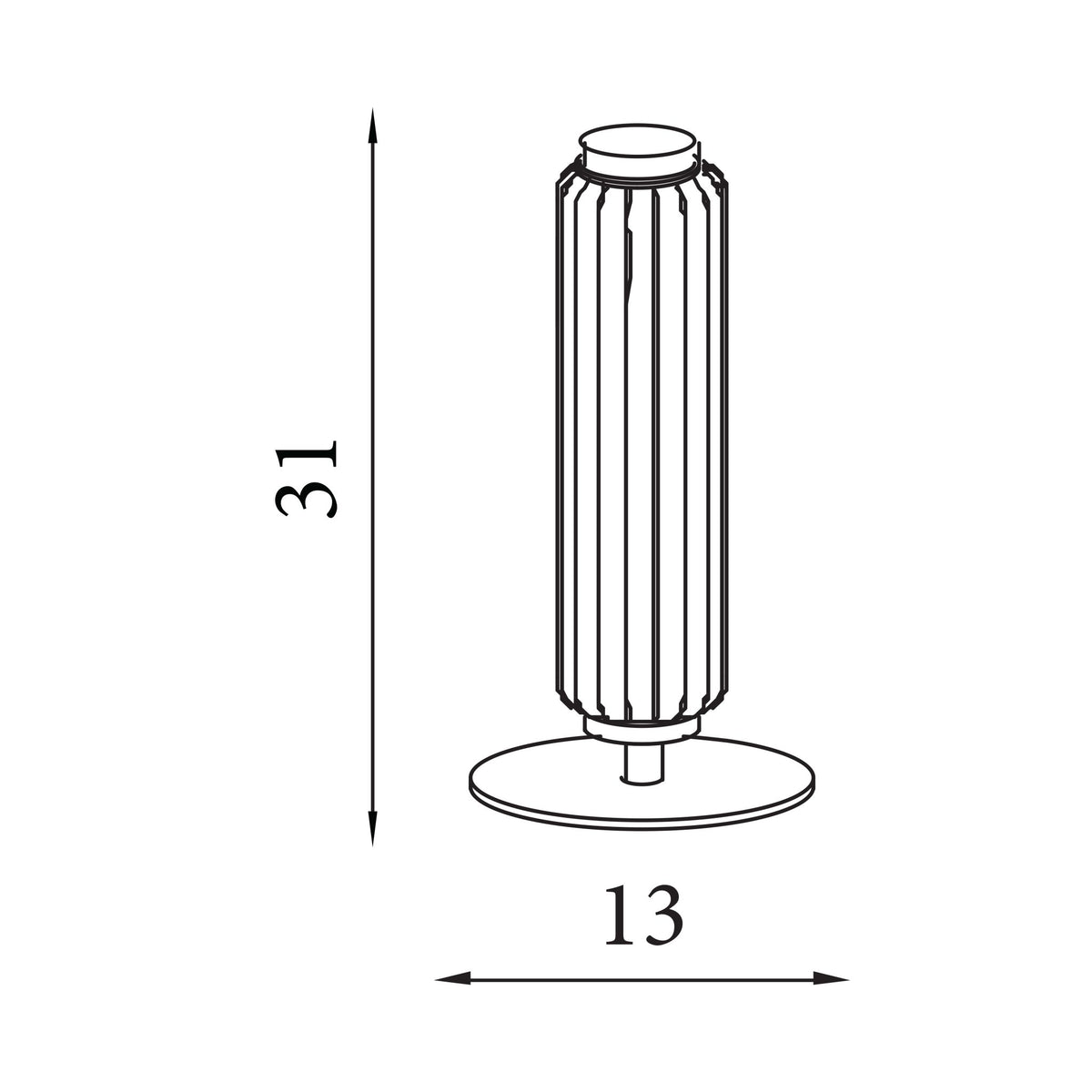 Dimension diagram of the Mod, Satin Brass, Table Lamp - Integrated LED Touch Dimmer with height and width in cm.