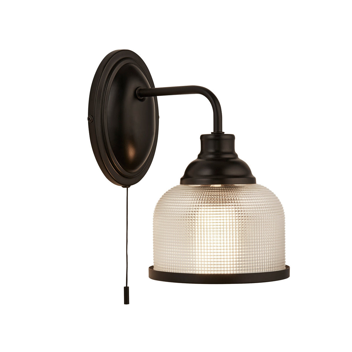 Searchlight Highworth Black Wall Light - Holophane Glass Shade-warehouse-180926