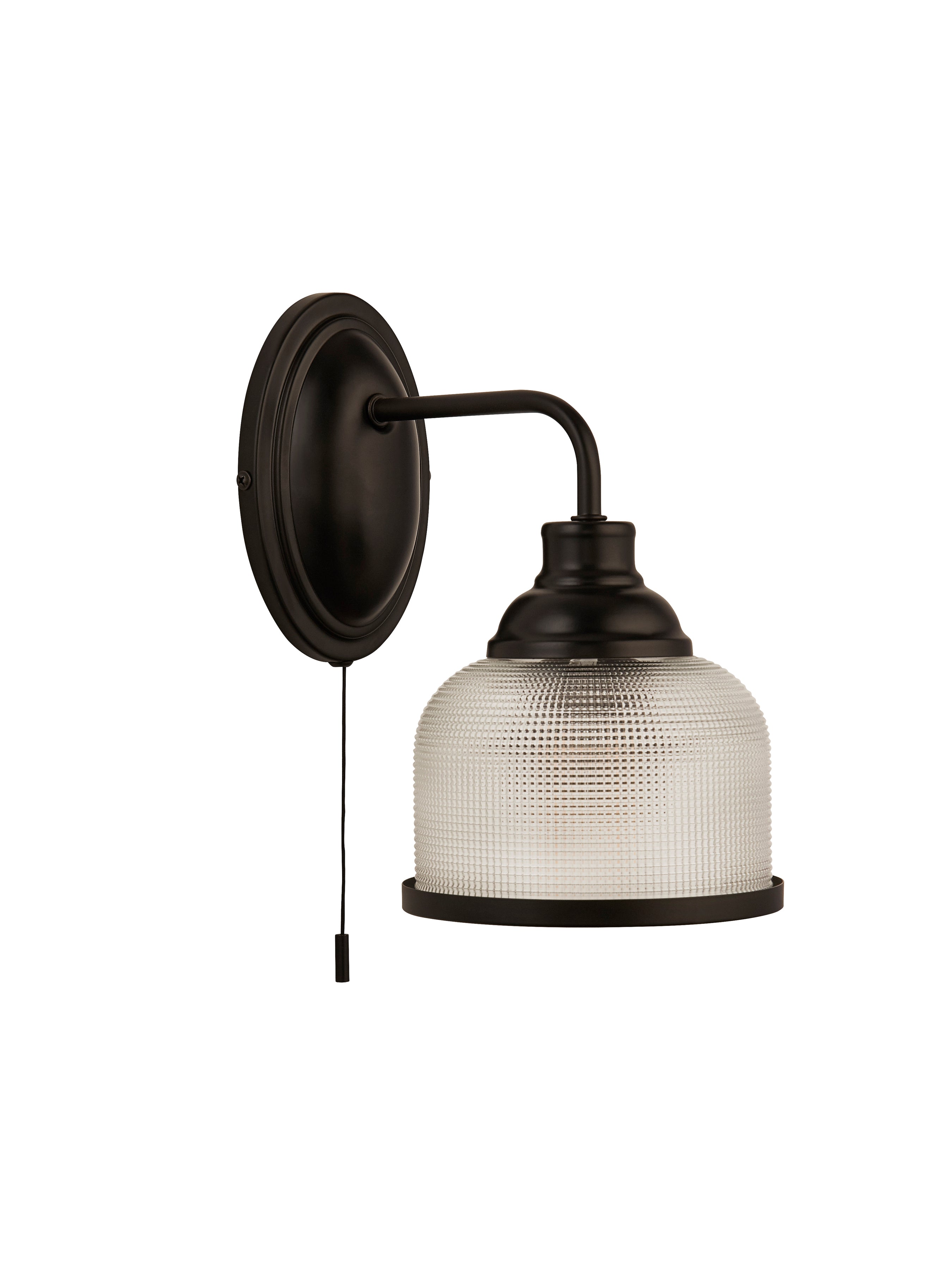 Searchlight Highworth Black Wall Light - Holophane Glass Shade
