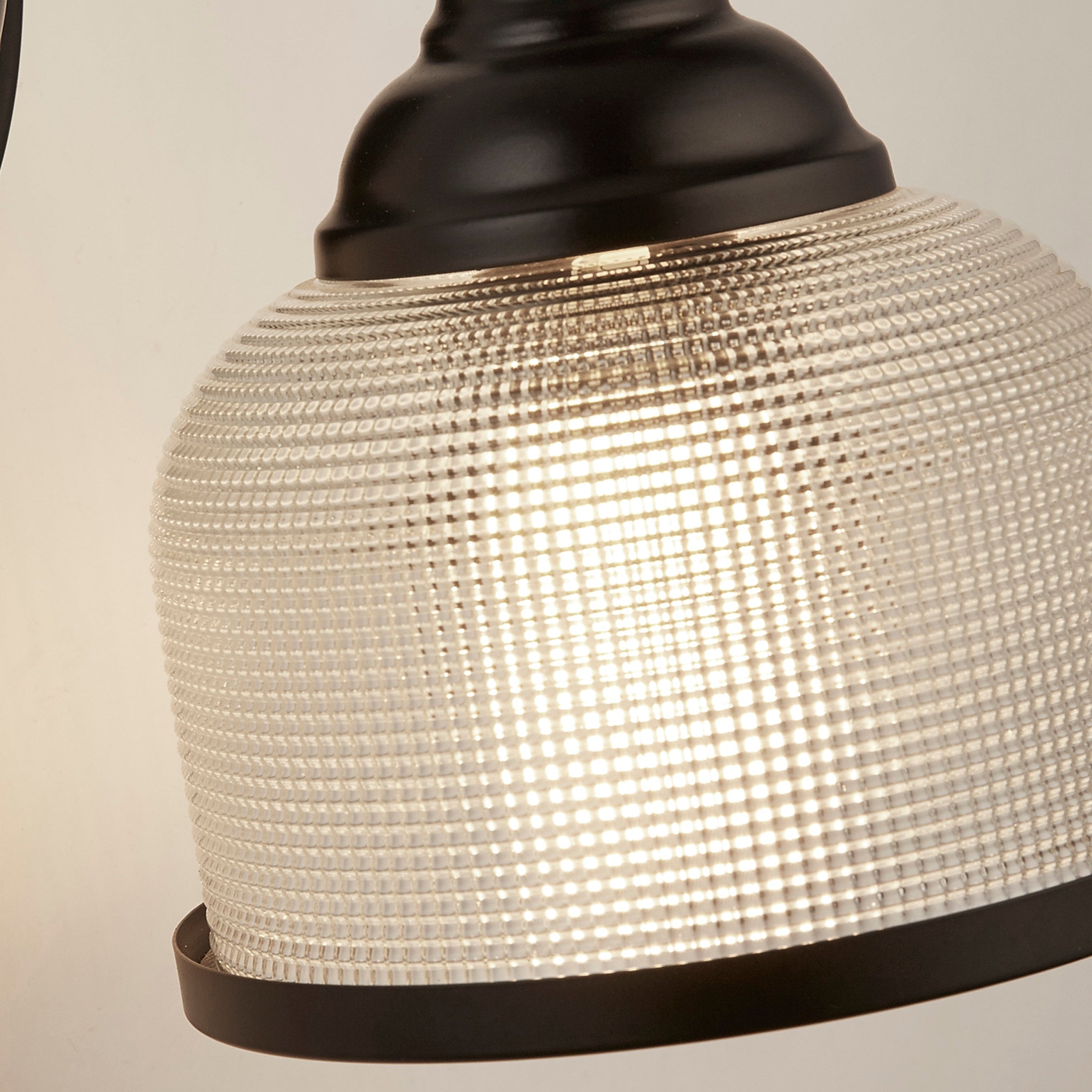 Searchlight Highworth Black Wall Light - Holophane Glass Shade
