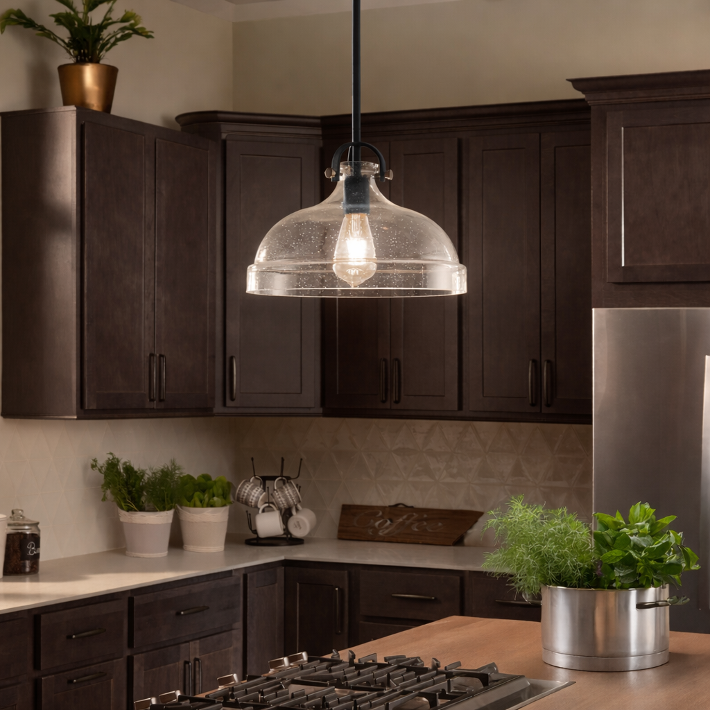 Hampton Graphite Duo-Mount Pendant - Blown Seed Glass Shade