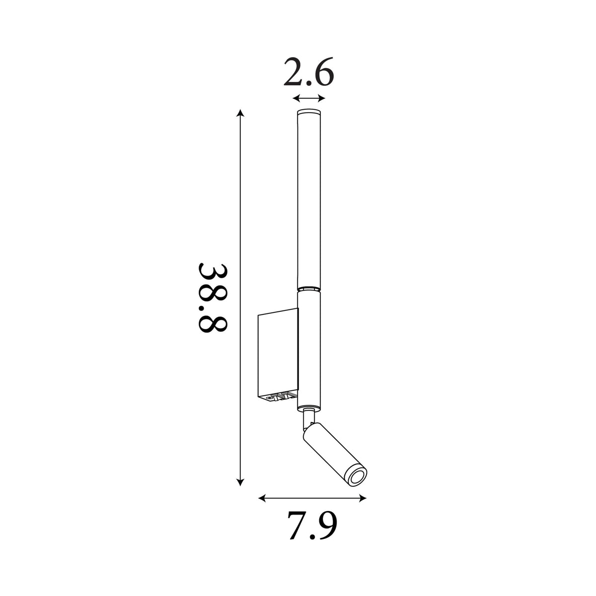 Dimension diagram of the Architect, Latte Metallic, Wall Light - Reading Arm with LED with height and width in cm.