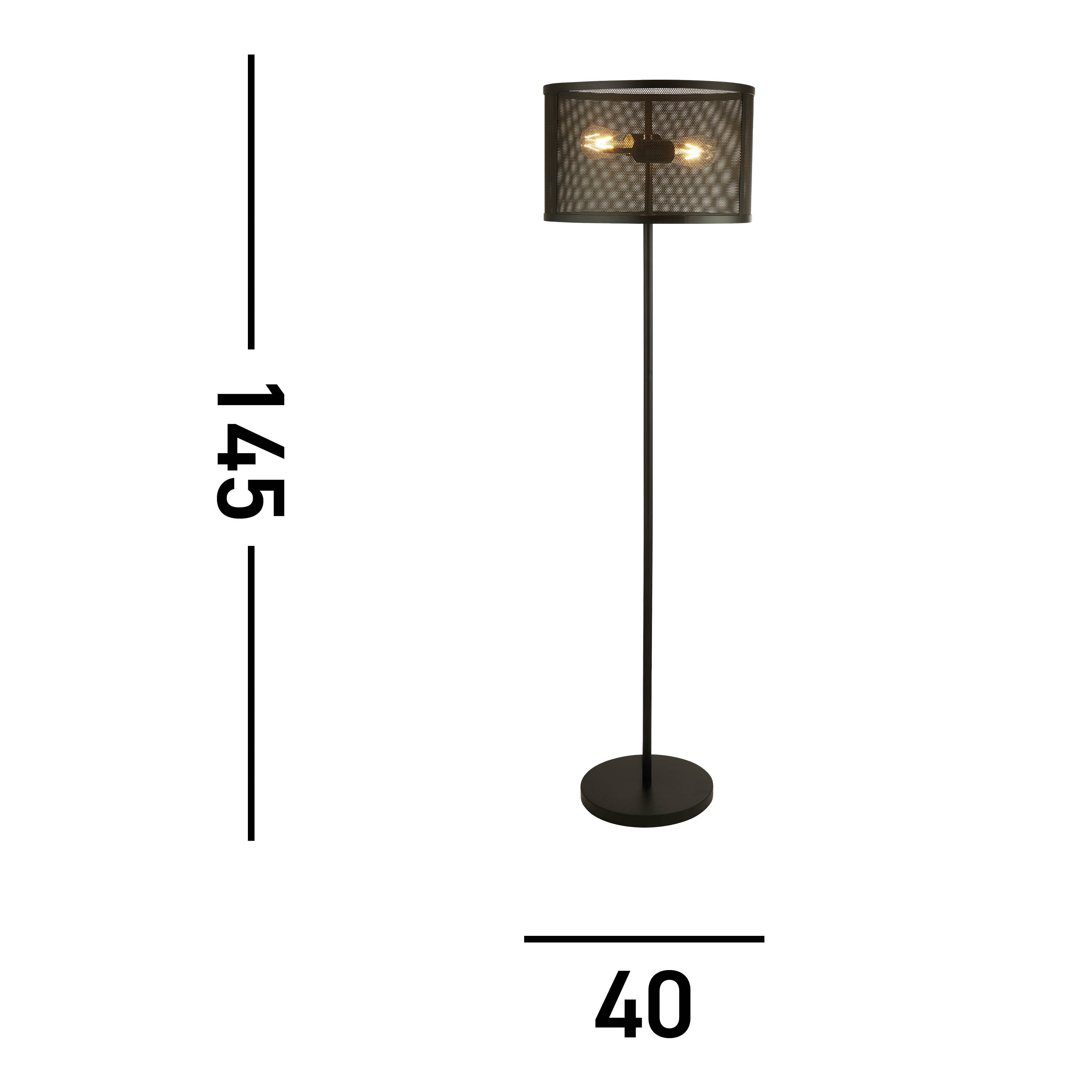 Searchlight Fishnet 2 Light Black Floor Lamp - Mesh Shade