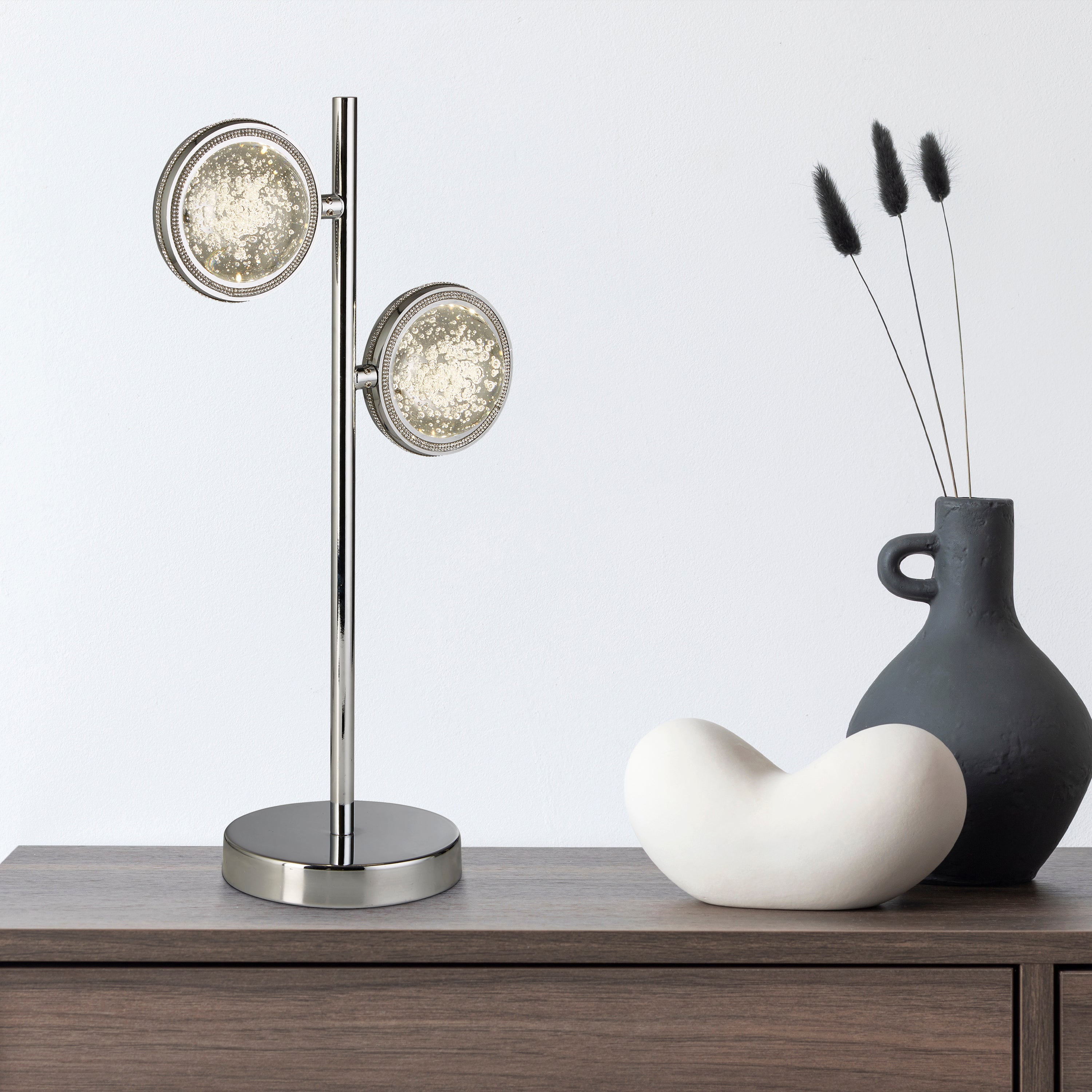 Searchlight Quartz 2 Light Chrome Table Lamp