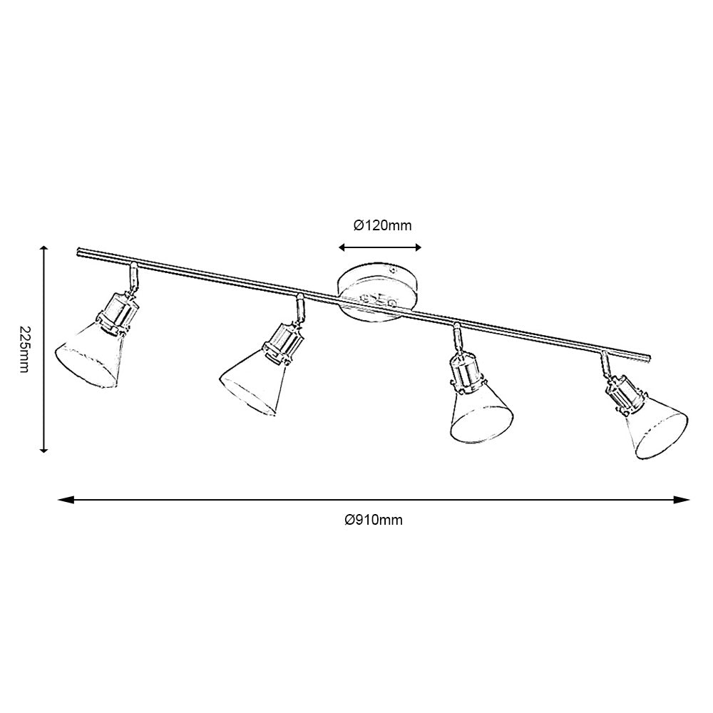 Torne 4 Bar Antique Brass & Glass Spot Light - Adjustable Head