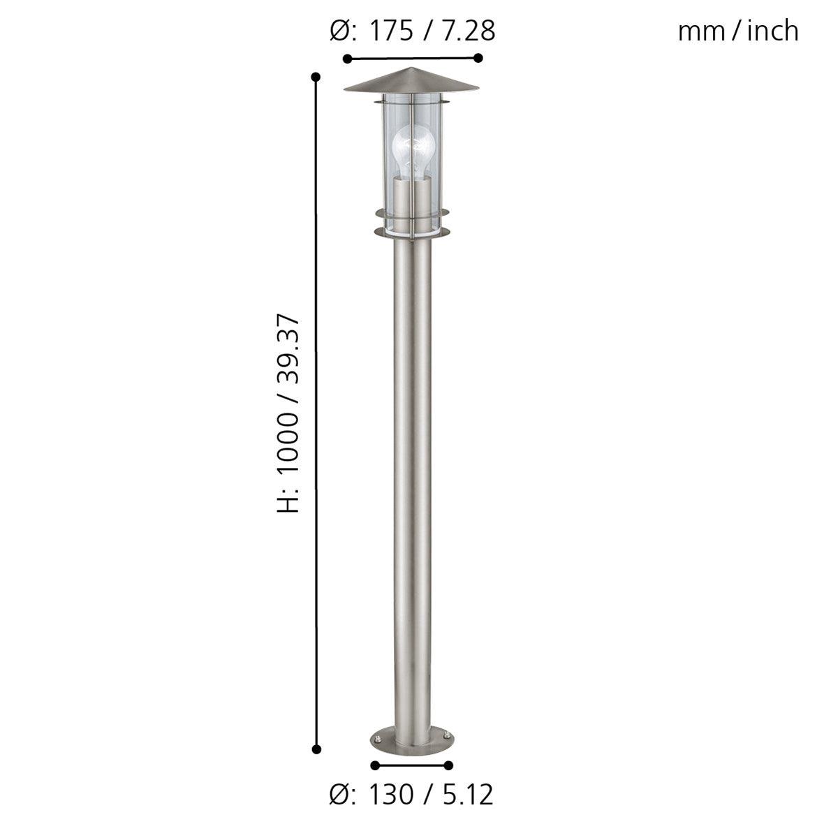 eglo lisio stainless steel ip44 outside bollard 100cm living room close up