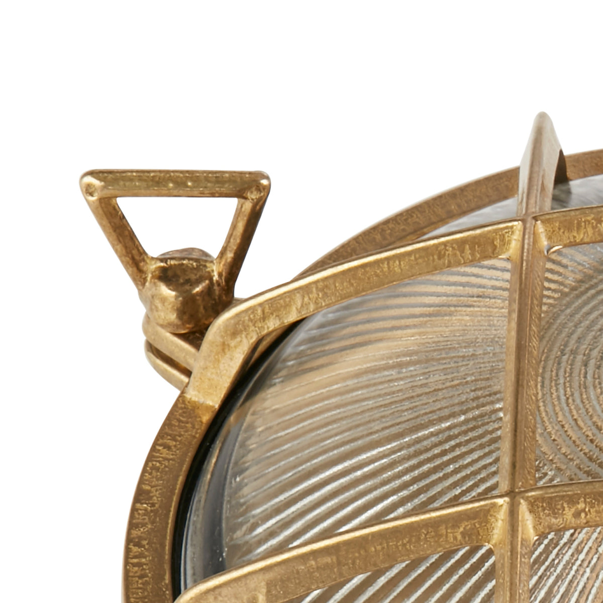 Searchlight Bulkhead Round Solid Brass IP64 Outdoor Wall Light - Ribbed Glass-warehouse-091026
