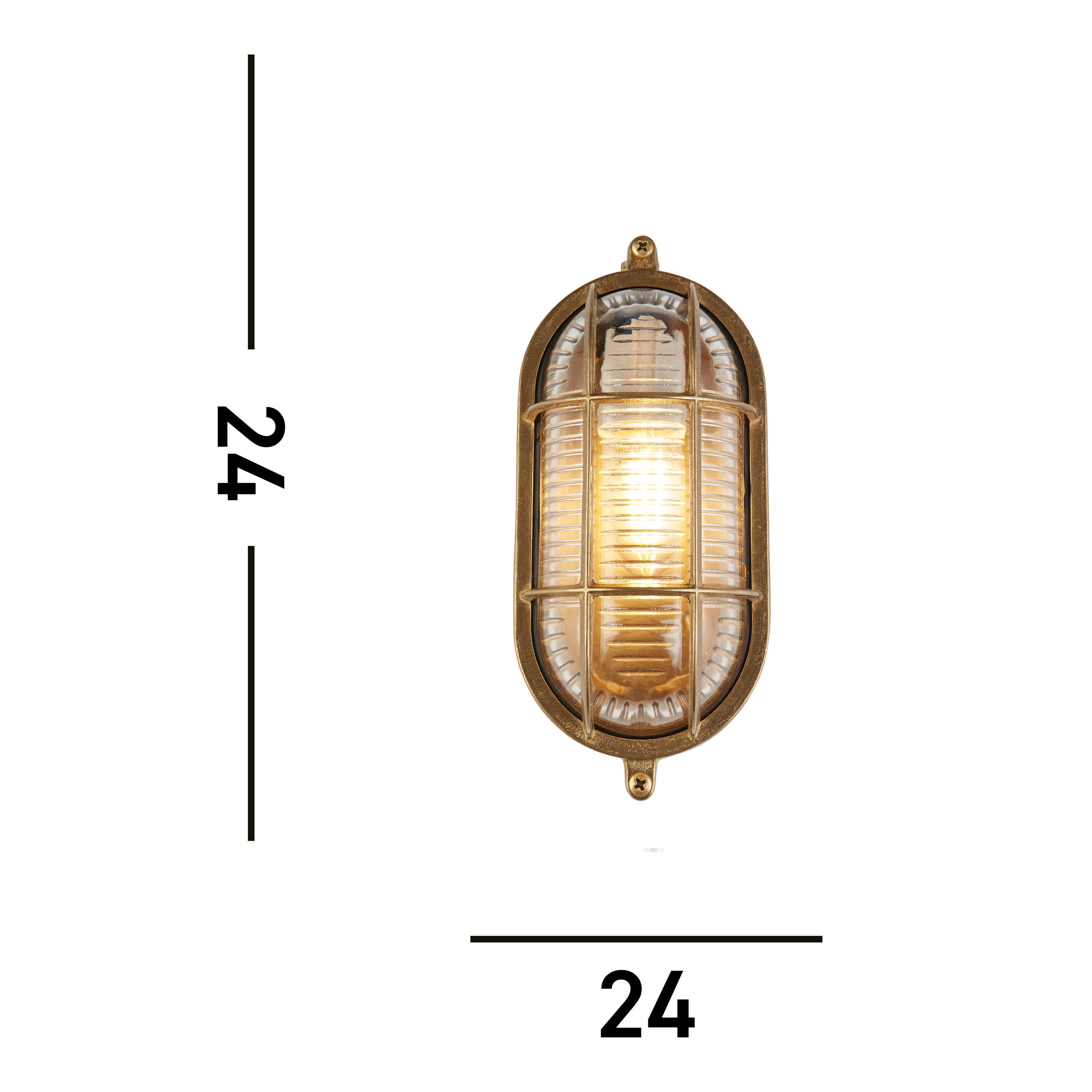 Searchlight Bulkhead Oval Solid Brass IP64 Outdoor Wall Light - Ribbed Glass