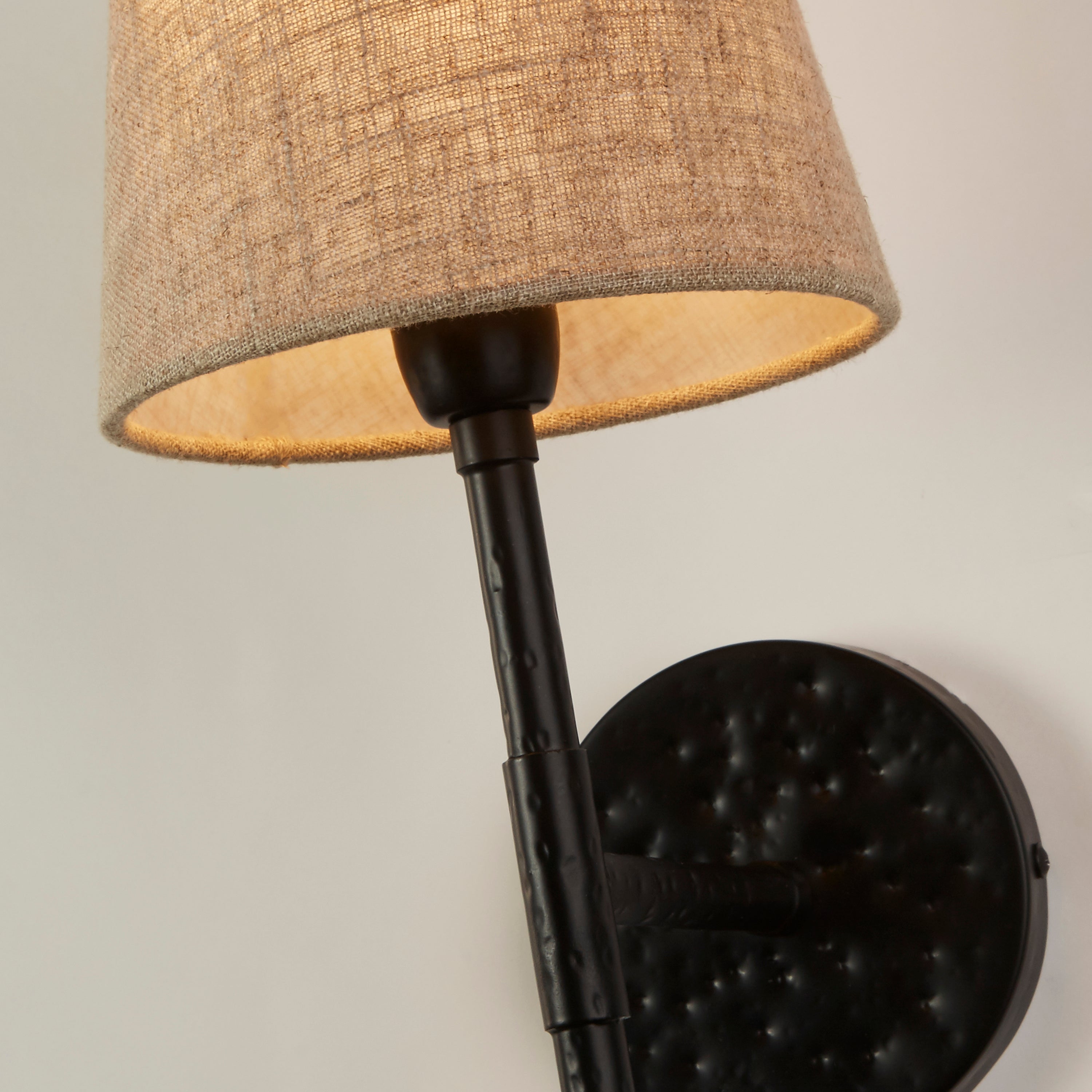 Searchlight Gothic Black Wall Light With Linen Shade