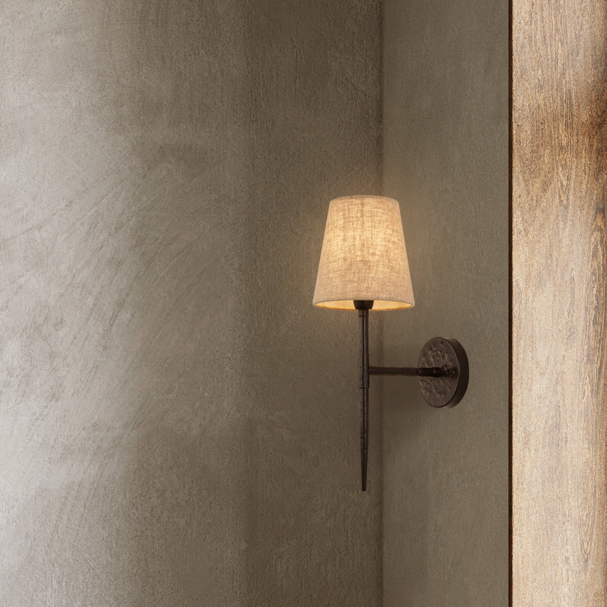 Searchlight Gothic Black Wall Light With Linen Shade-warehouse-180926