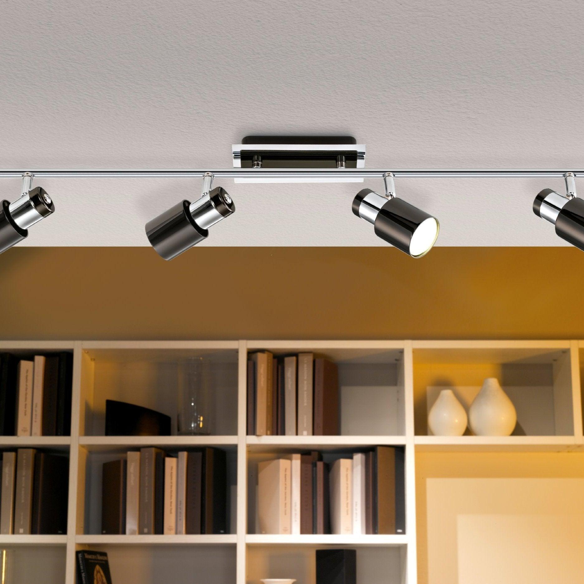 eglo davida 1 black nickel chrome 4 light bar spotlight living room close up